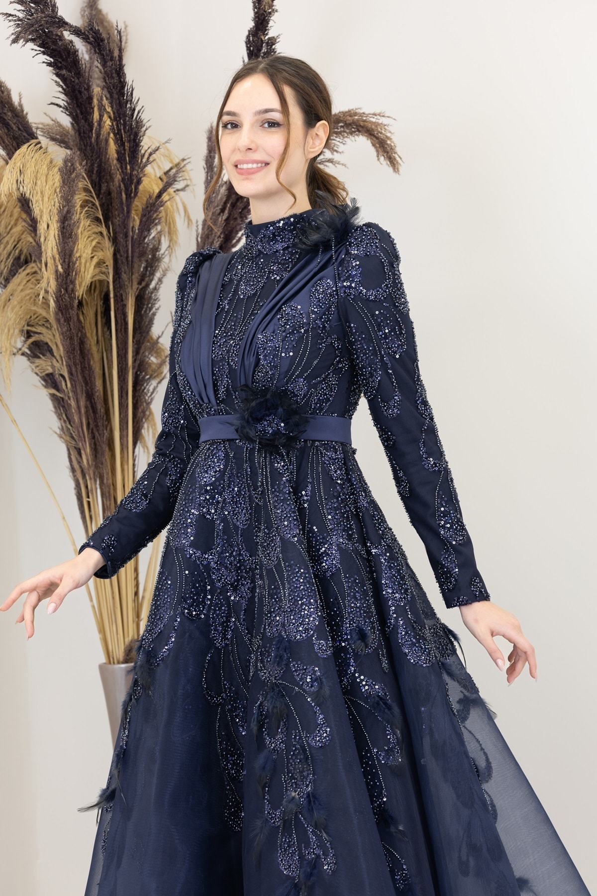 Icon Evening Dress with Tulle Detail on the Shoulders and Waist