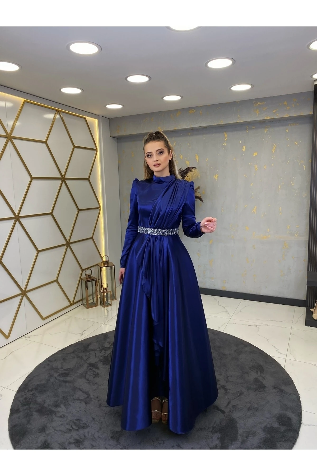 Taş Kemerli Suna Tesettür Abiye - saks