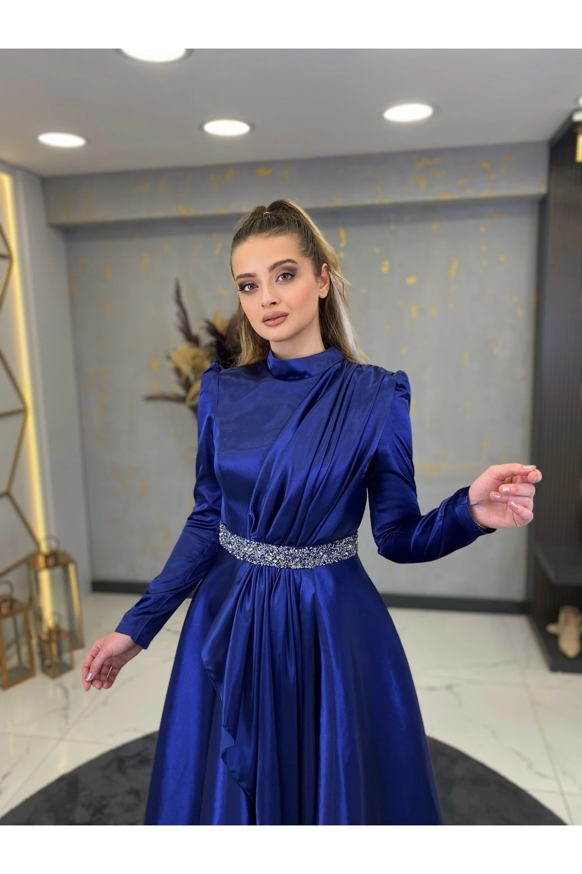 Taş Kemerli Suna Tesettür Abiye - saks