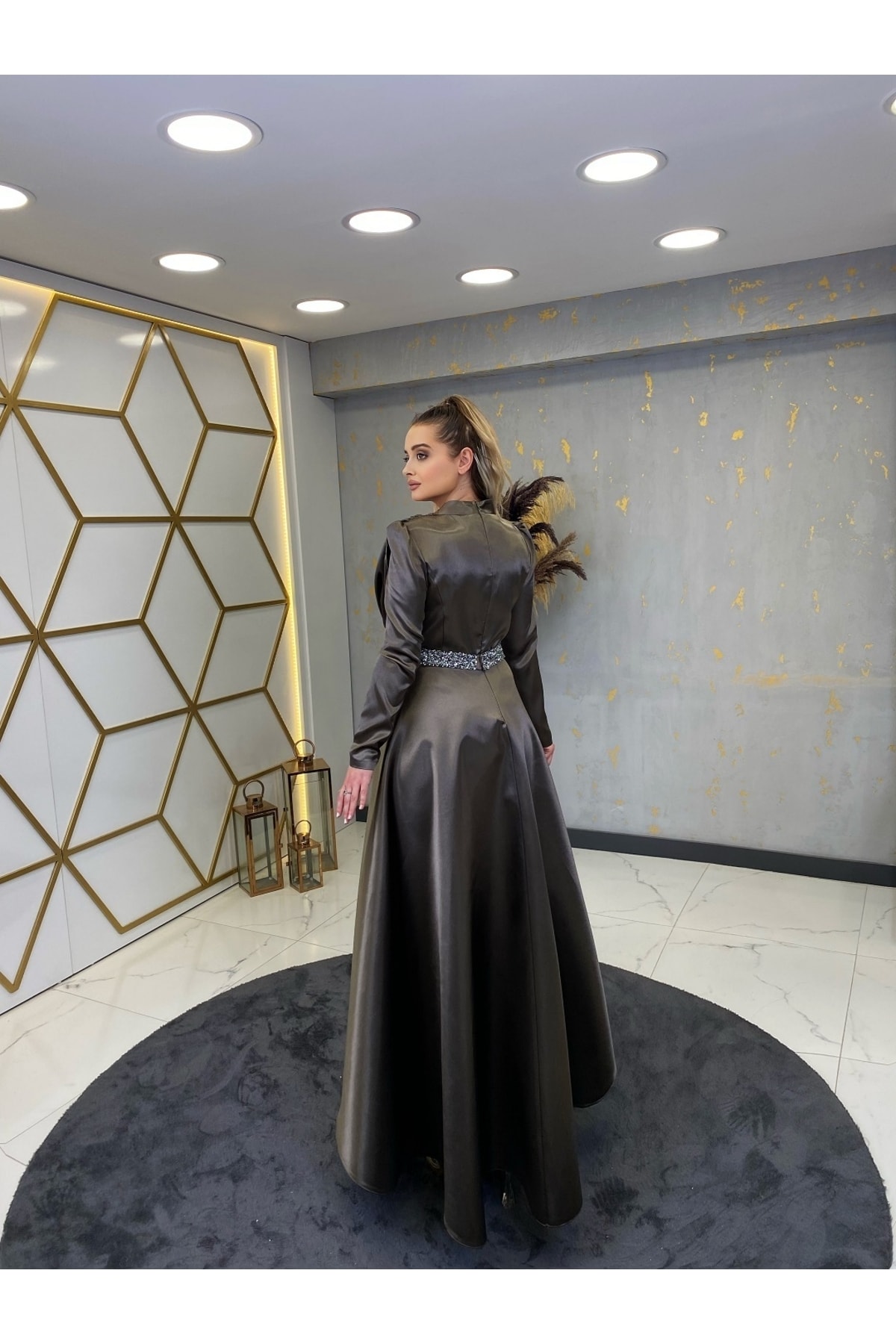 Suna Hijab Evening Dress with Stone Arch Smoked
