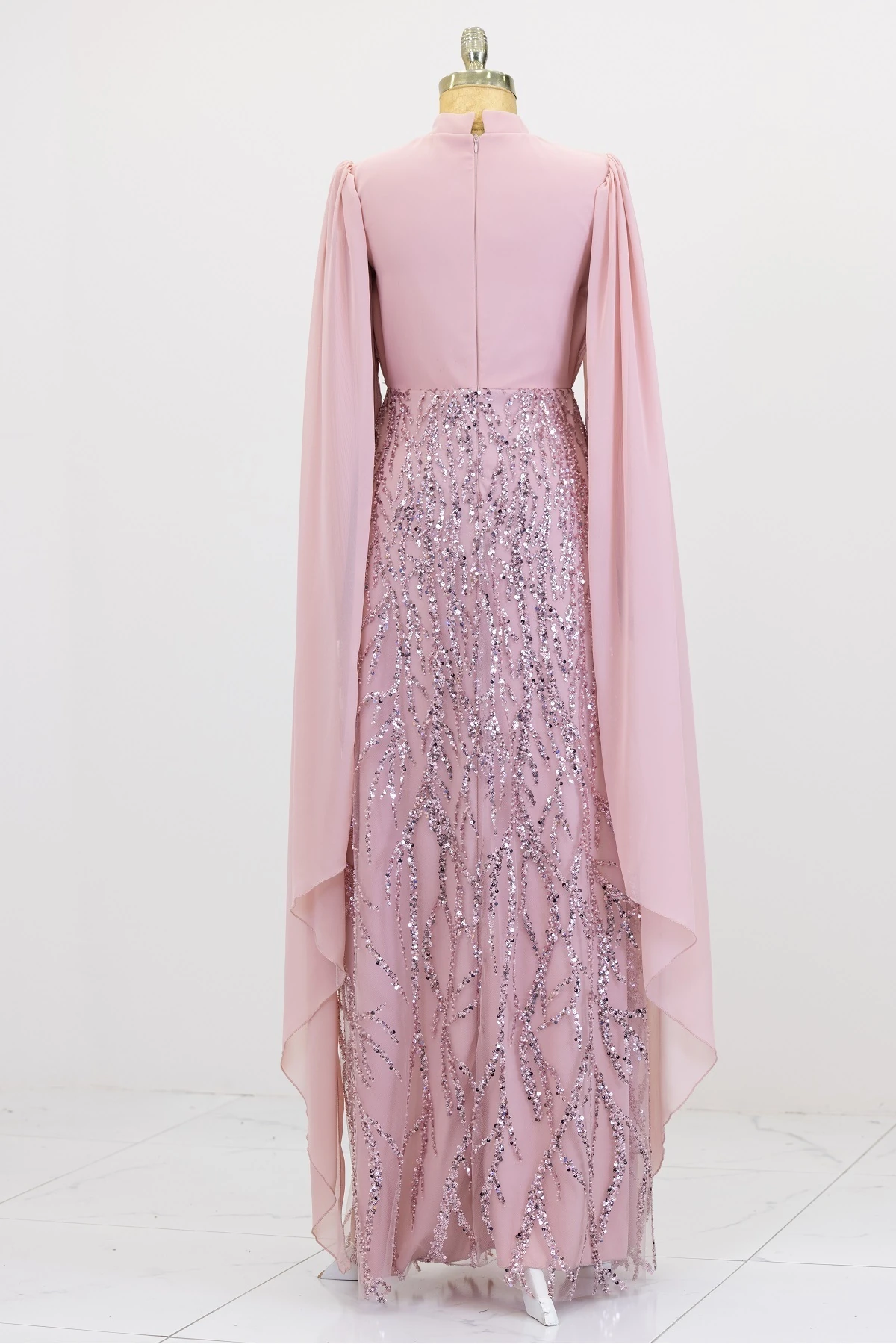 Kolları Pelerinli Ezgi Abiye - pudra