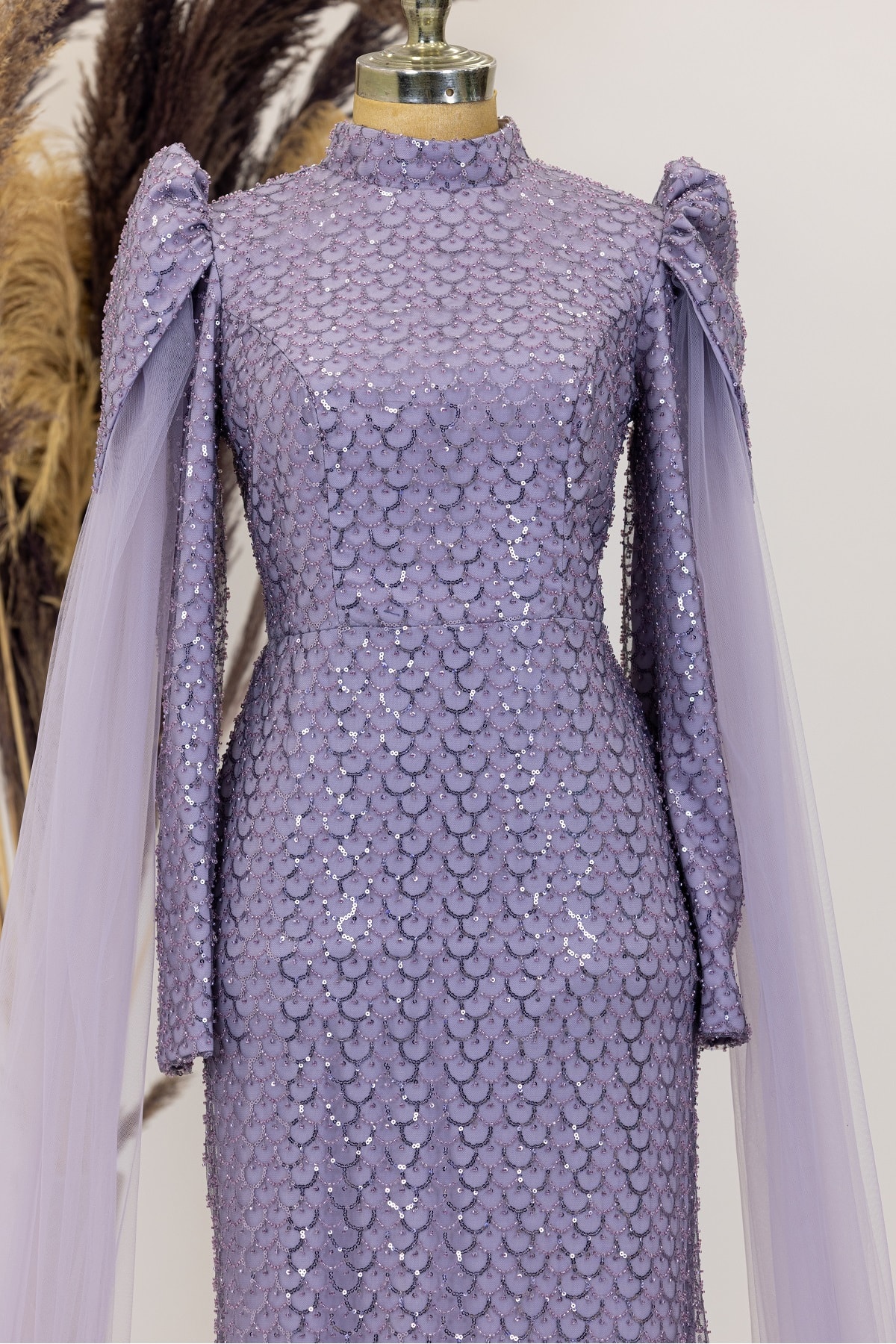 Noble Hijab Evening Dress with Cape Sleeves