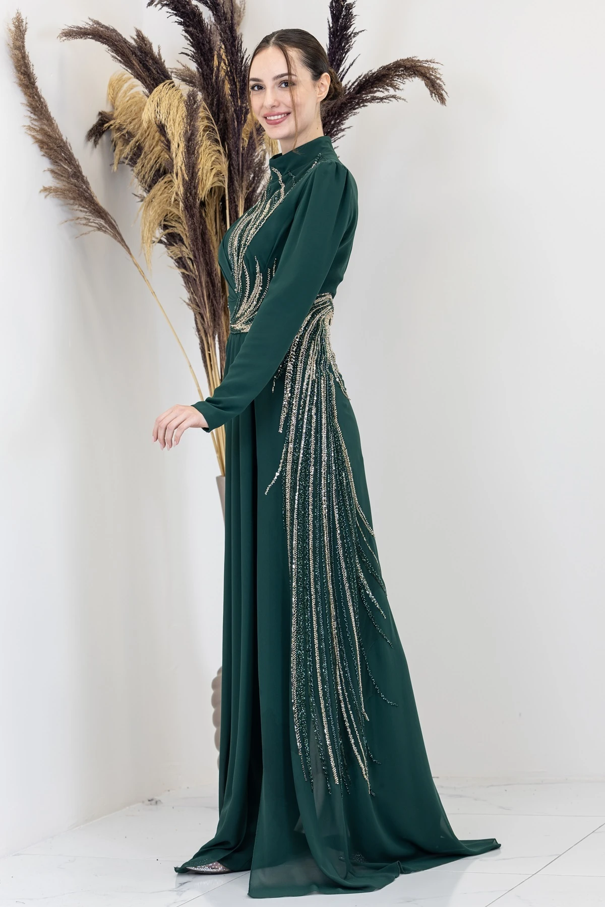 Önü Aplik İşlemeli Ebru Tulum - zümrüt