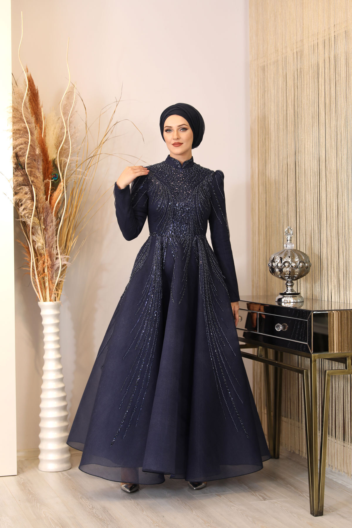 Evening Dress with Bead Detail Samyeli - Navy Blue
