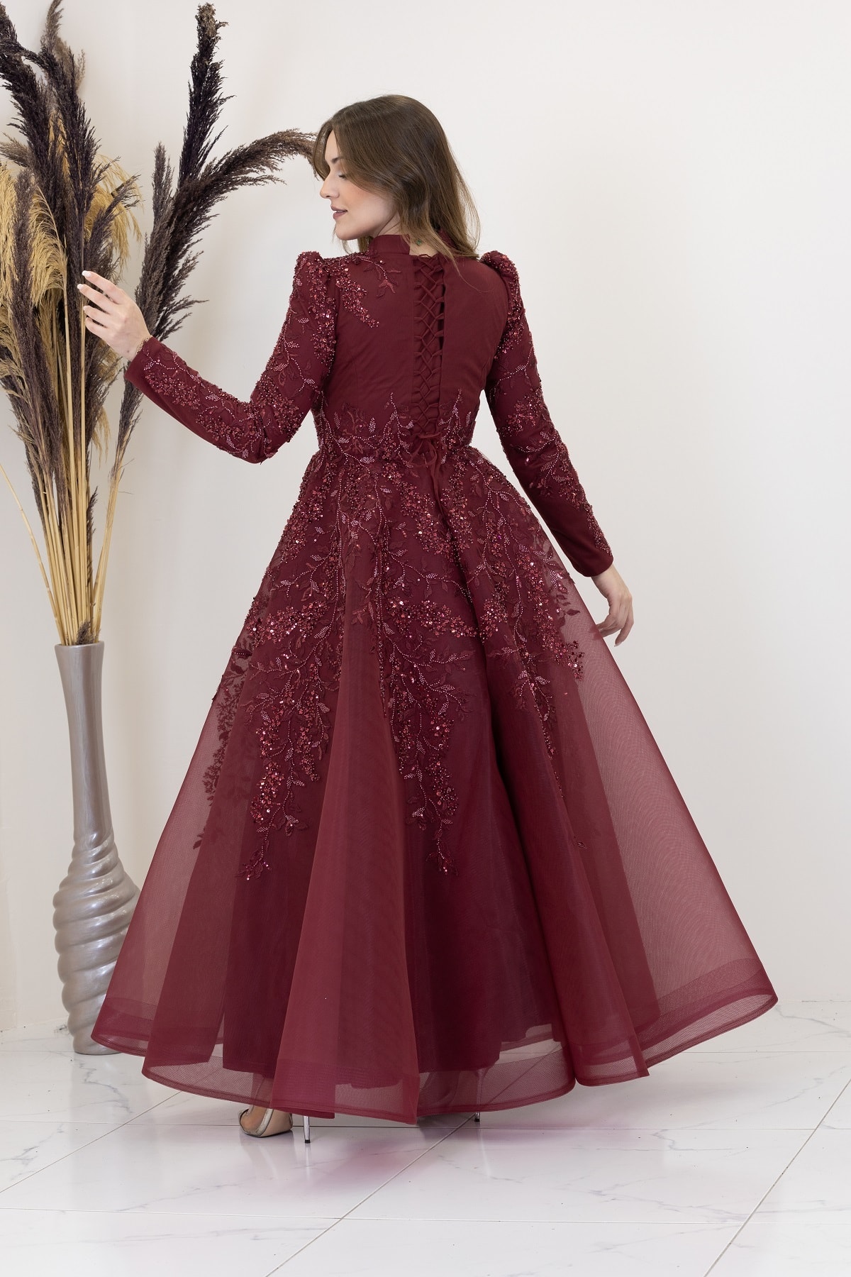 Serra Hijab Evening Dress with Flower Embroidery