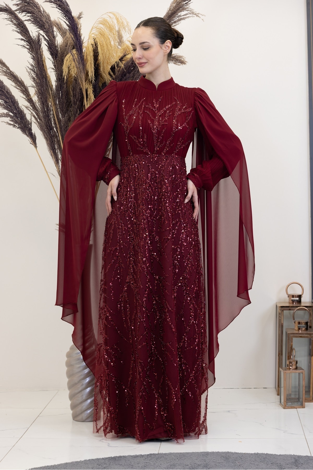 Ezgi Evening Dresses with Caped Sleeves
