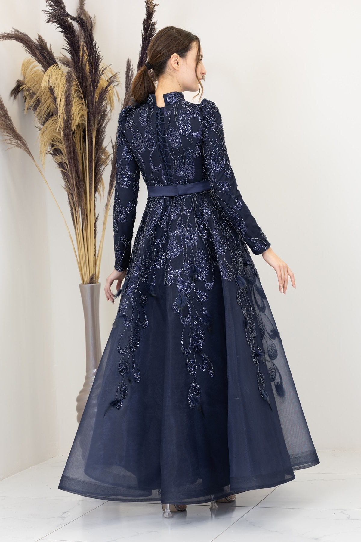 Icon Evening Dress with Tulle Detail on the Shoulders and Waist