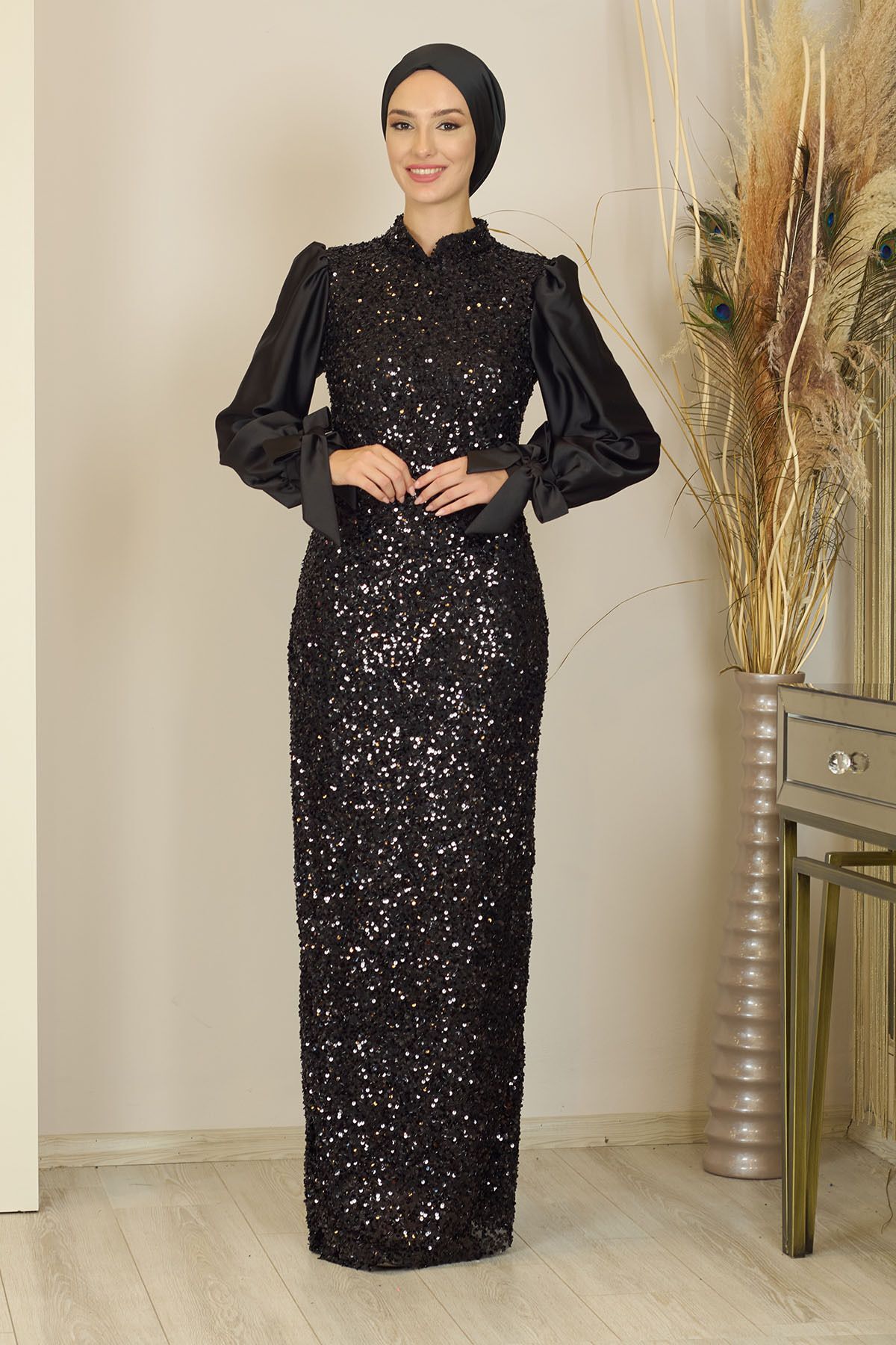 Azra Abendkleid mit Ballonärmeln und Pailletten
