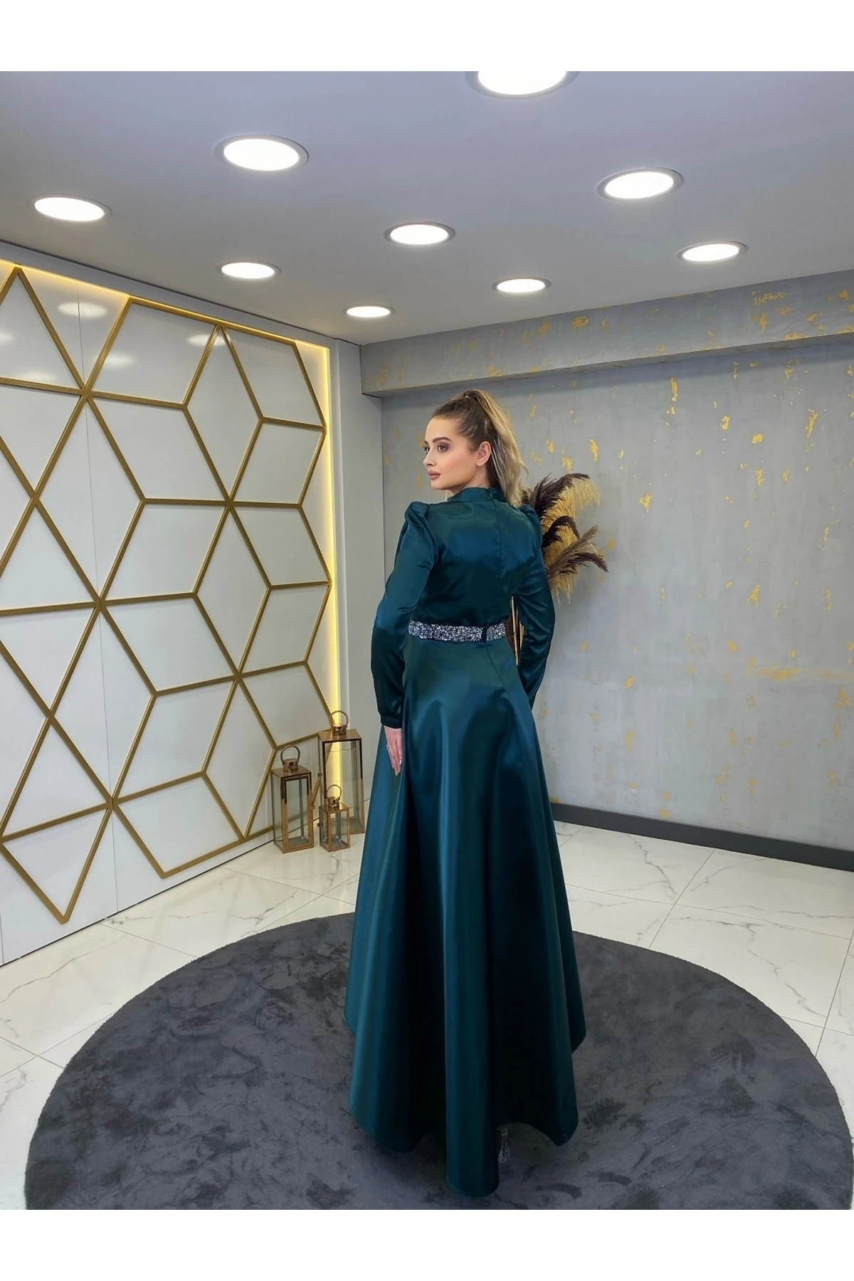 Taş Kemerli Suna Tesettür Abiye - petrol