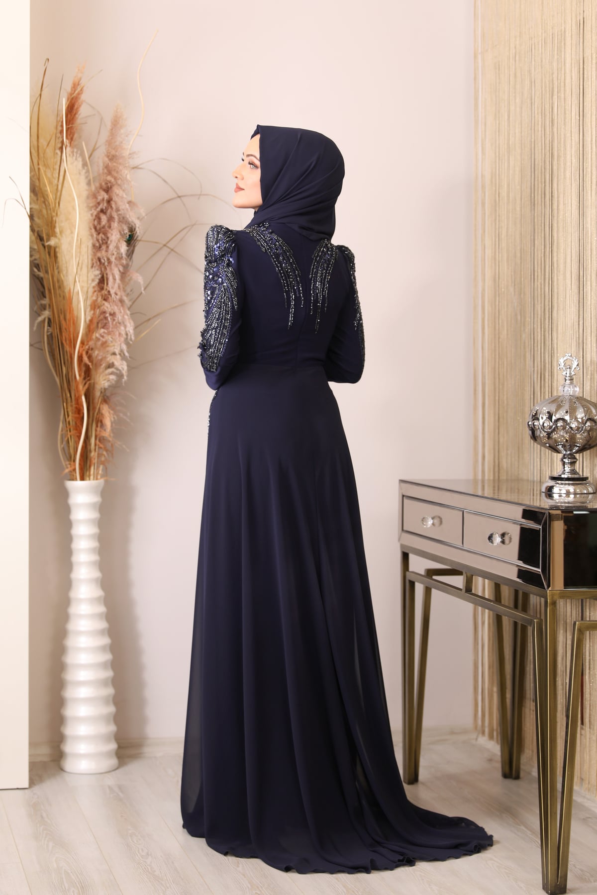 Bead Embroidered Sun Jumpsuit Navy Blue