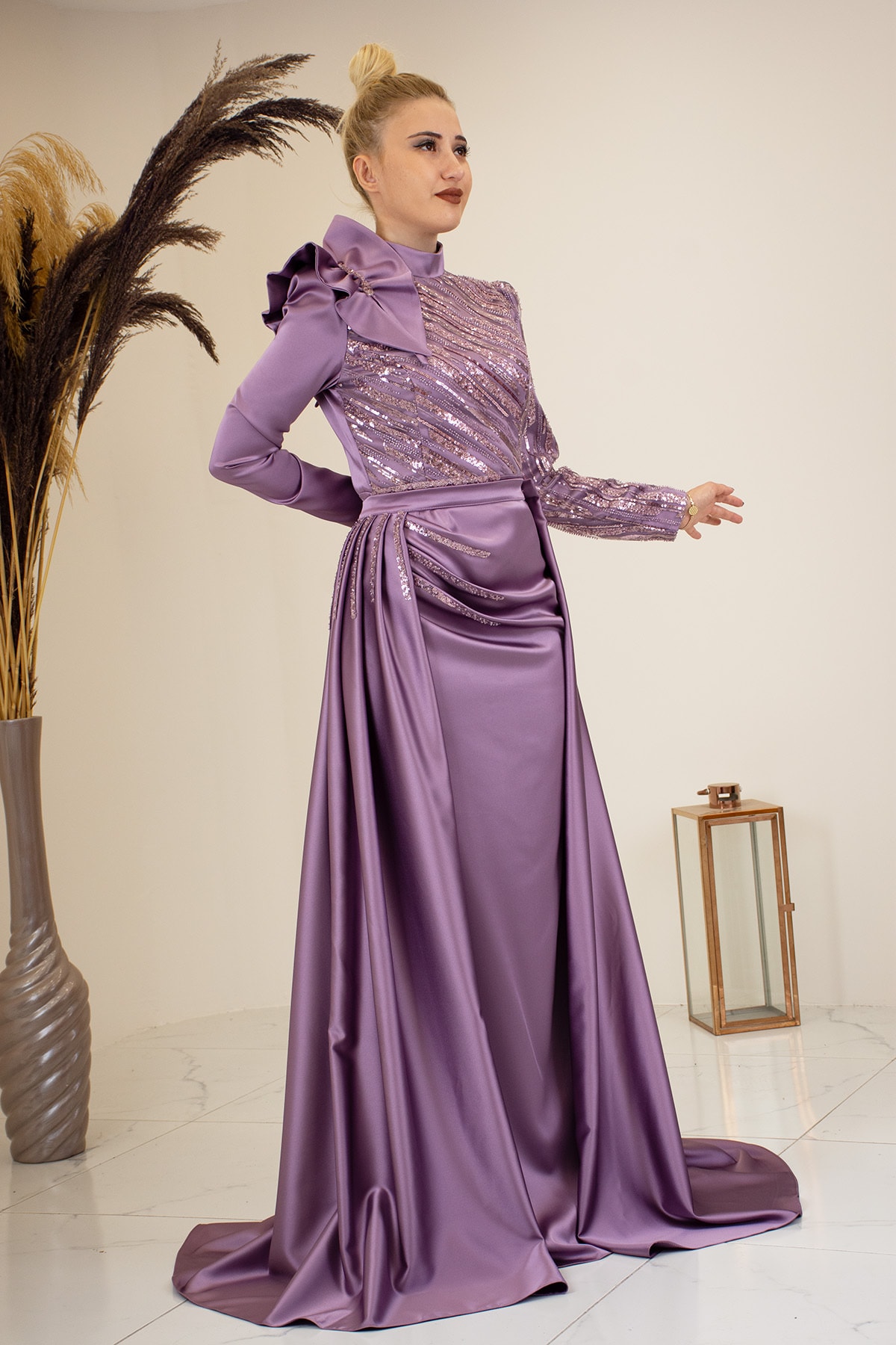 Taille transparentes Firuze Abendkleid Beige