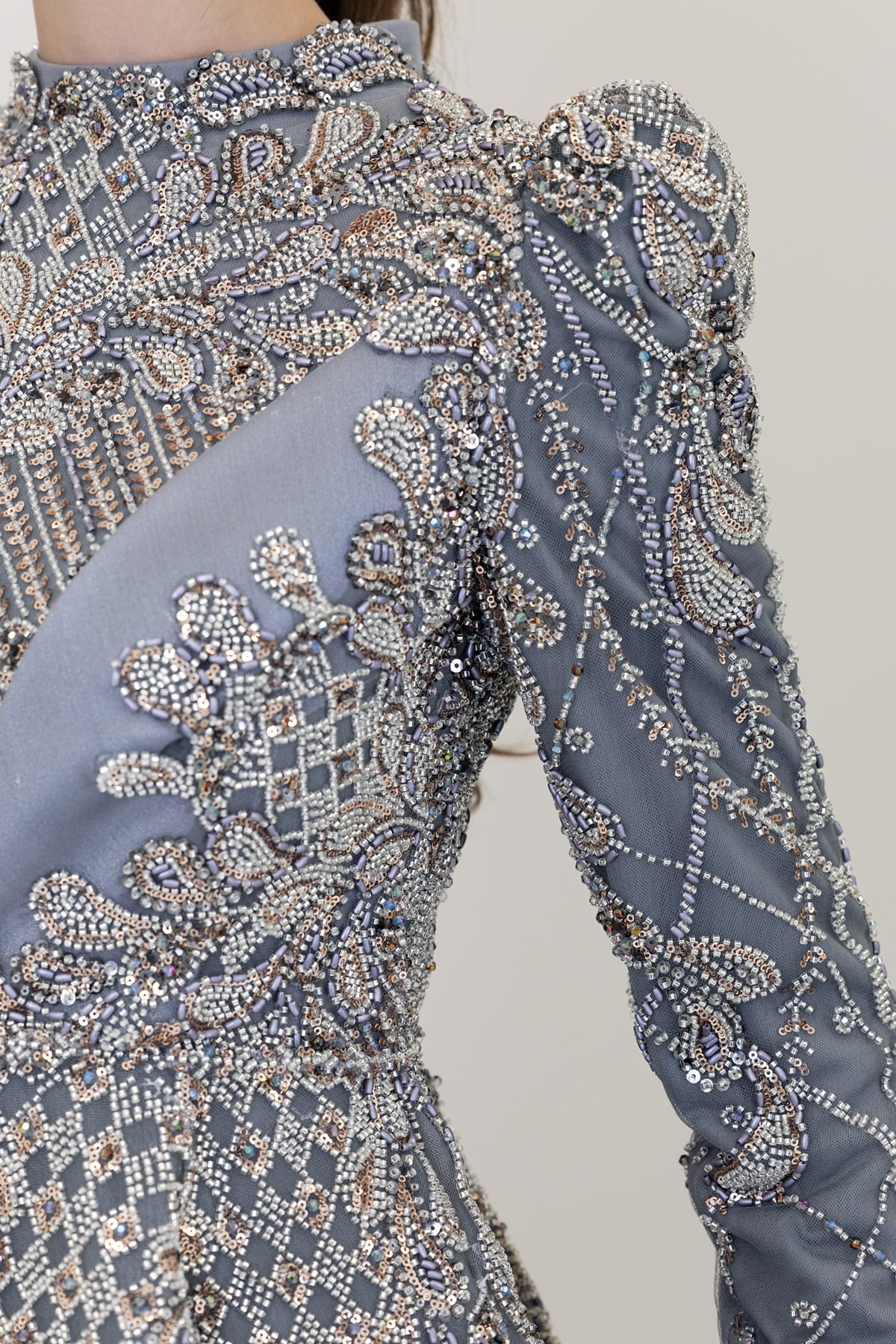 Applique Embroidered Leaf Evening Dress