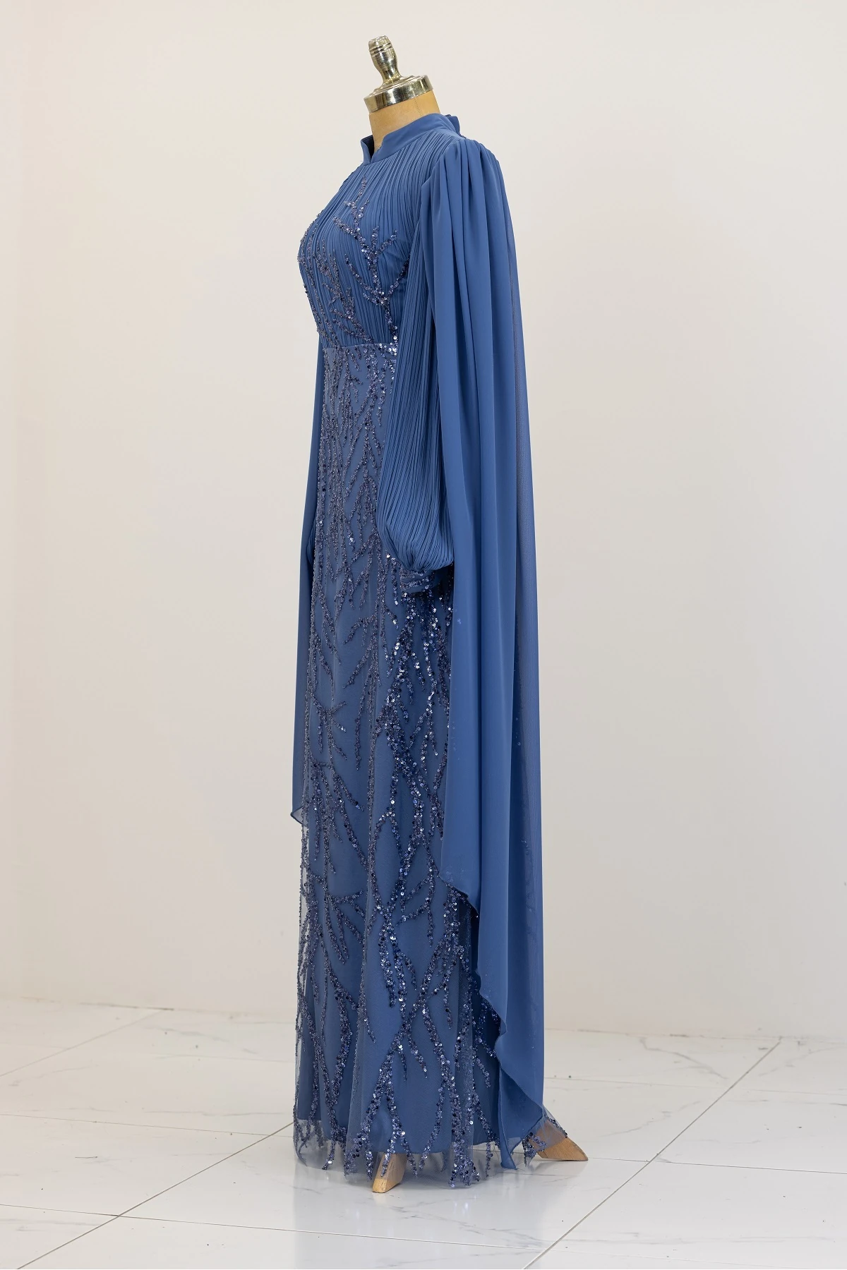 Kolları Pelerinli Ezgi Abiye - i̇ndigo