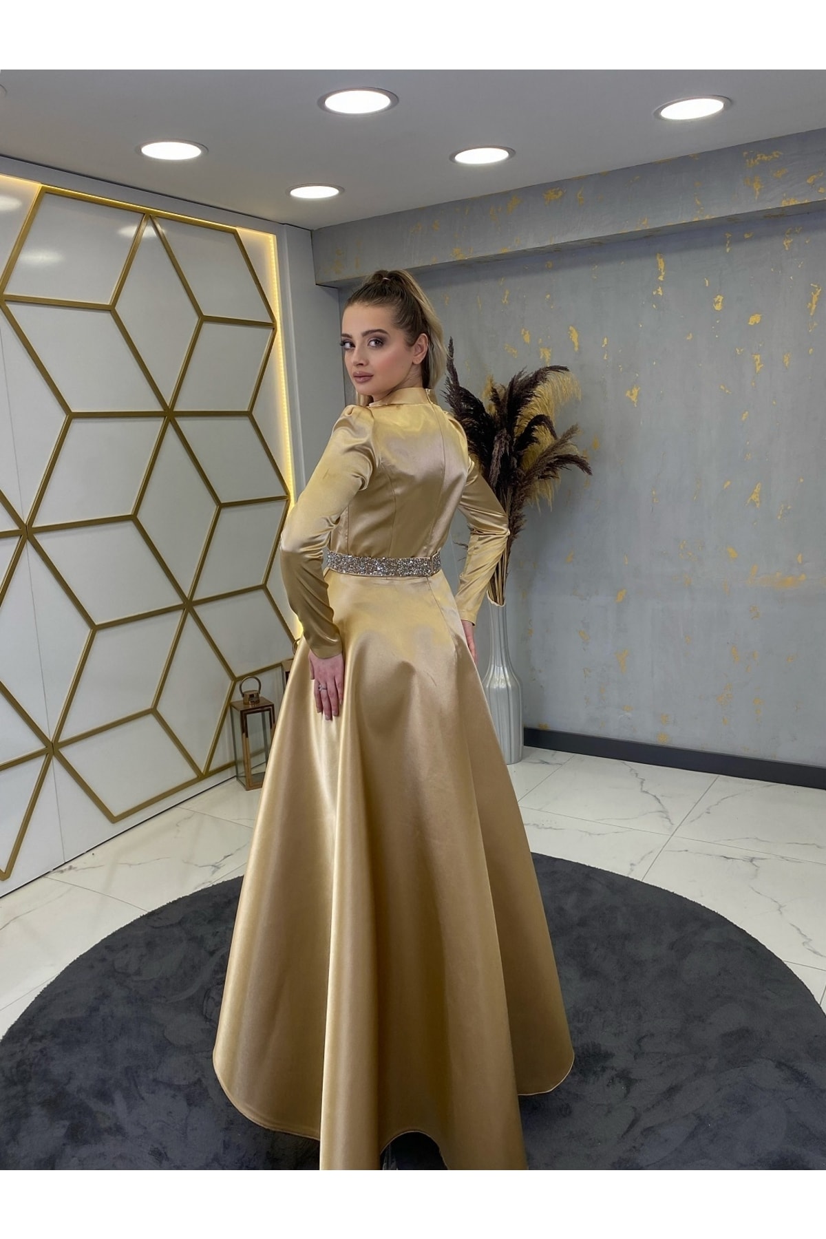 Suna Hijab Evening Dress with Stone Arch Smoked