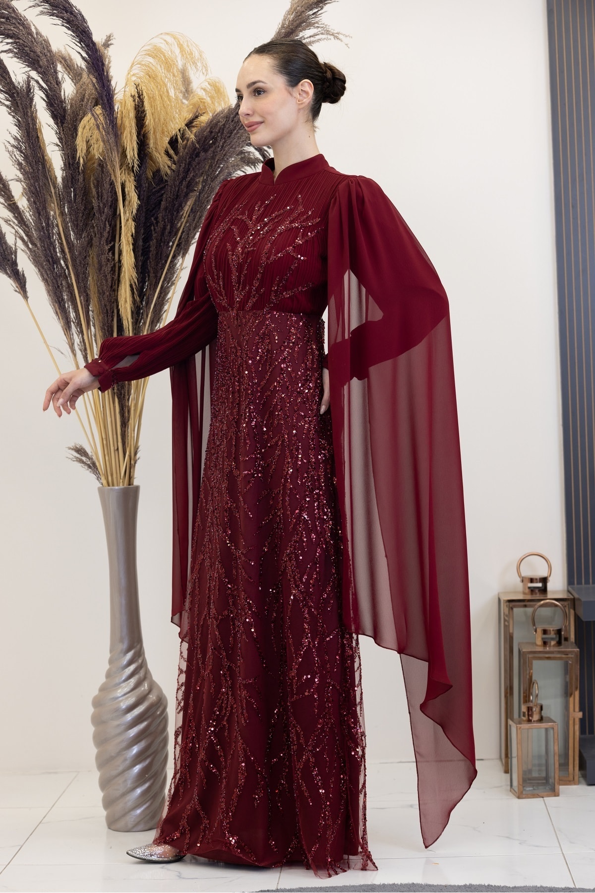 Ezgi Evening Dresses with Caped Sleeves