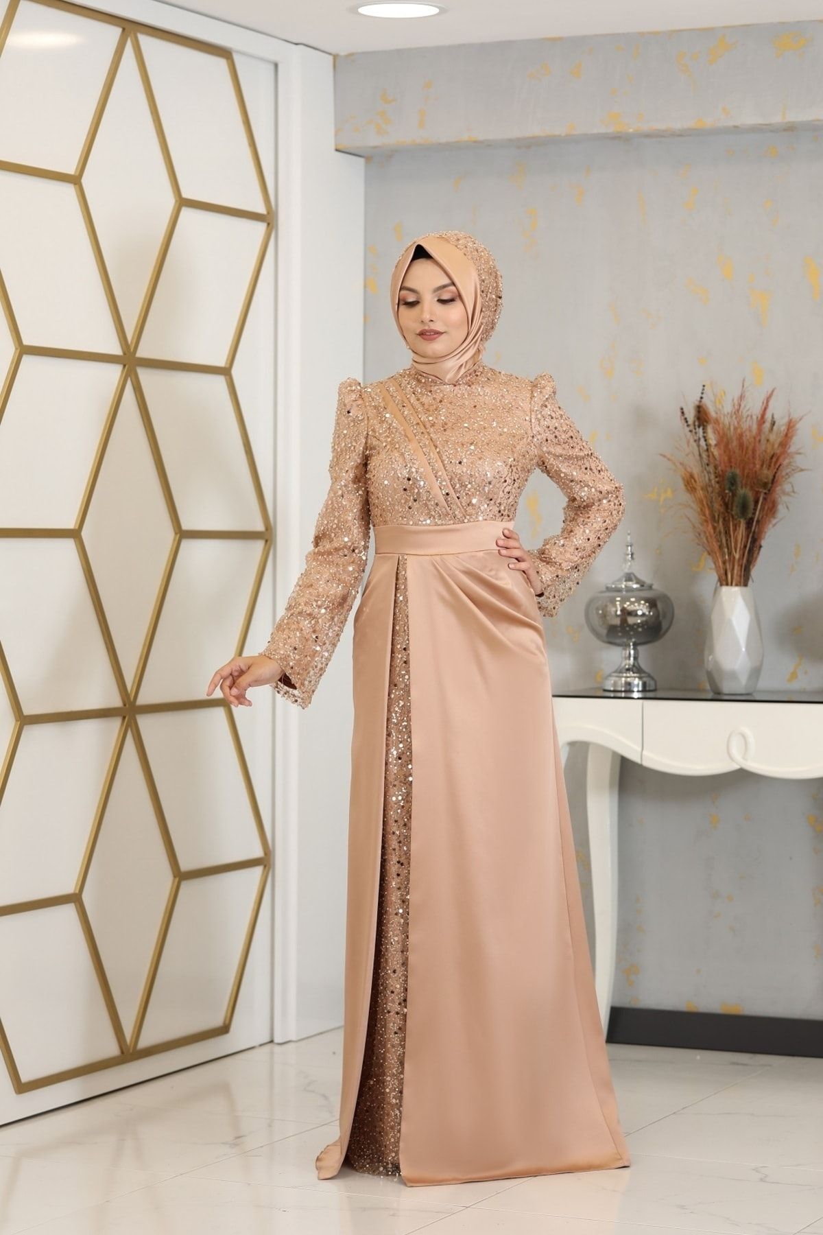 Tuana Hijab Dress with Applique Embroidery Burgundy