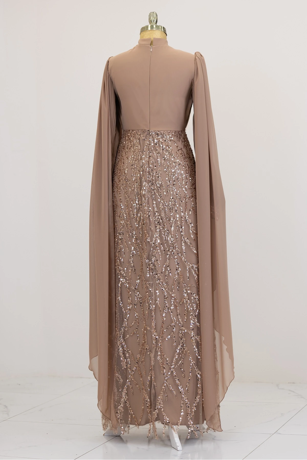 Kolları Pelerinli Ezgi Abiye - vizon