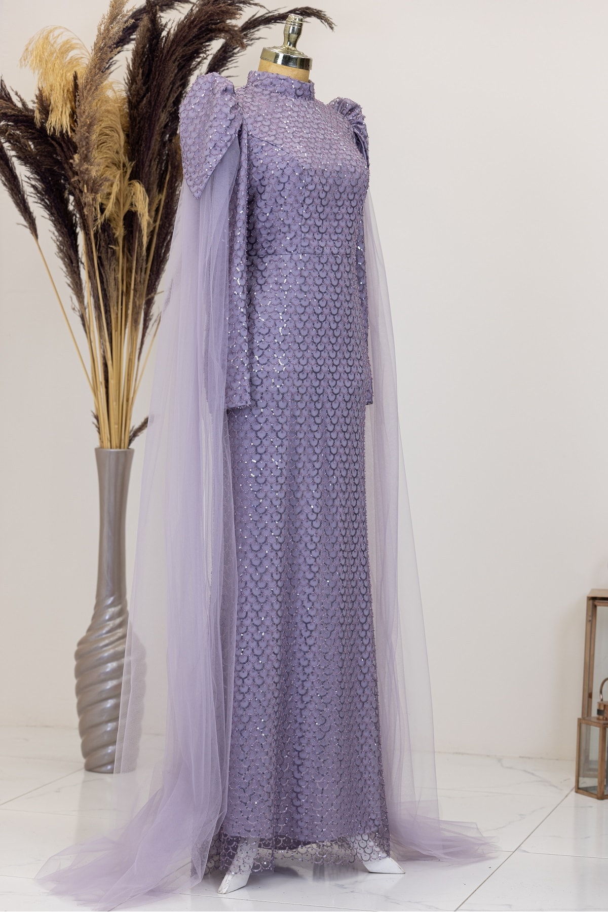 Noble Hijab Evening Dress with Cape Sleeves
