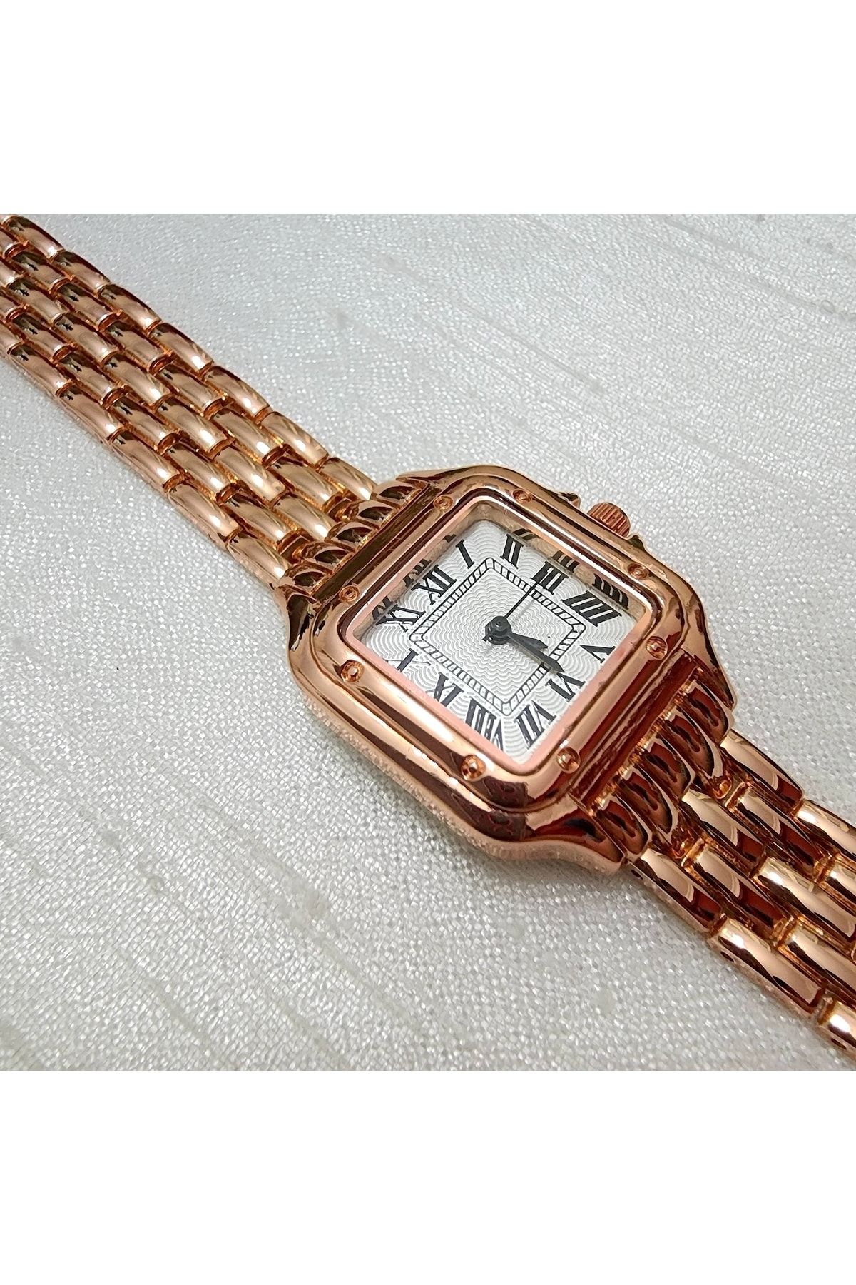 , Rose Gold Rengi, Roma Rakamlı, Modern Tasarım, Retro Tasarım, Hediyelik, Kadın Kol Saati