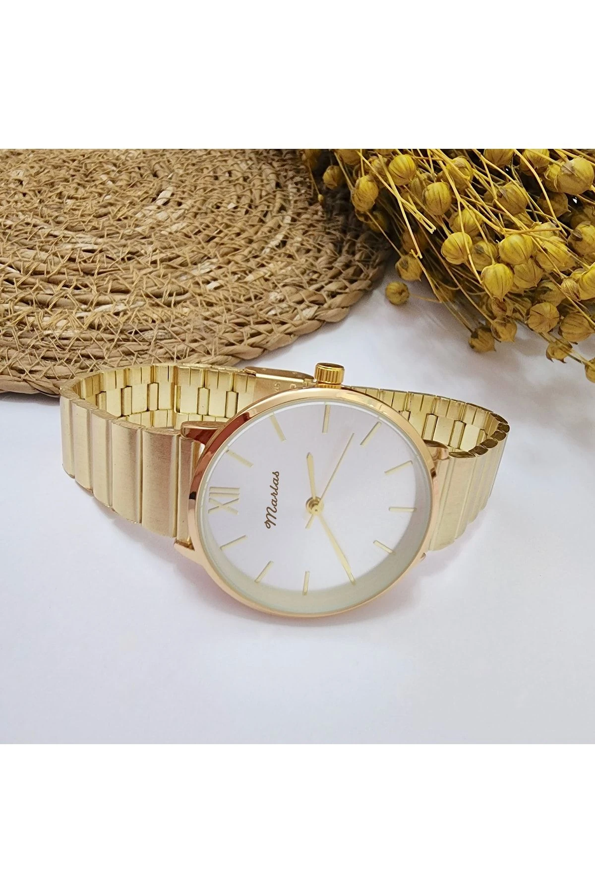 , Altın Rengi Çizgili, Modern Tasarım, Retro Tasarım, Hediyelik, Kadın Kol Saati