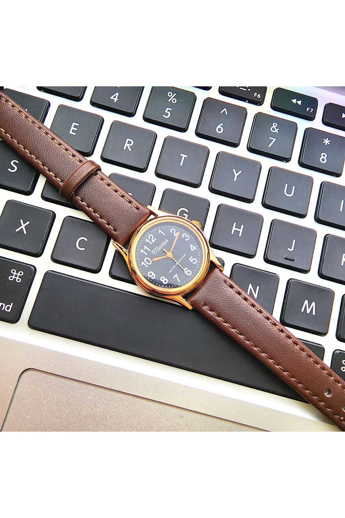 Retro Kayışlı Kadın Kol Saati, Vintage Tasarım, Klasik Tasarım, Rose Gold, Koyu Kahve Kordon