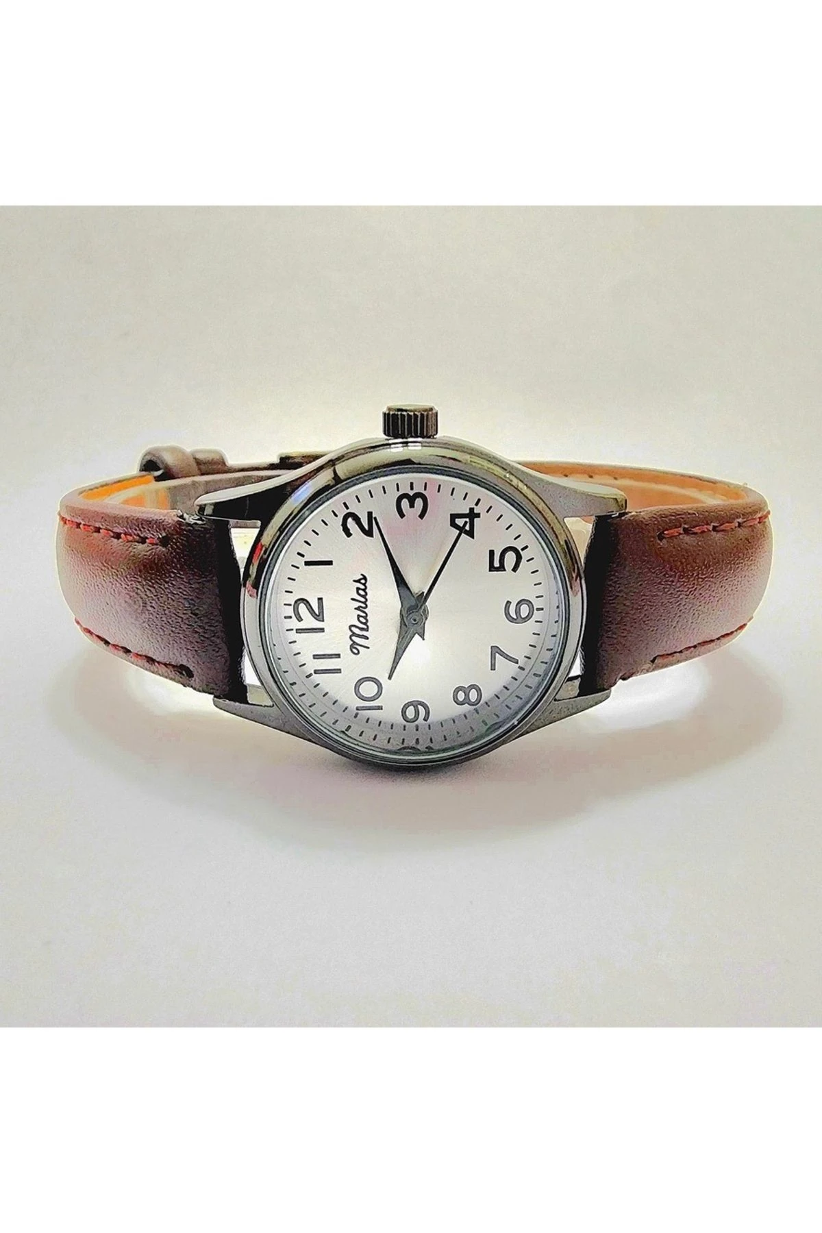 Koyu Kahve Kayışlı, Siyah Kasa, Rakamlı, Vintage, Retro Kadın Kol Saati