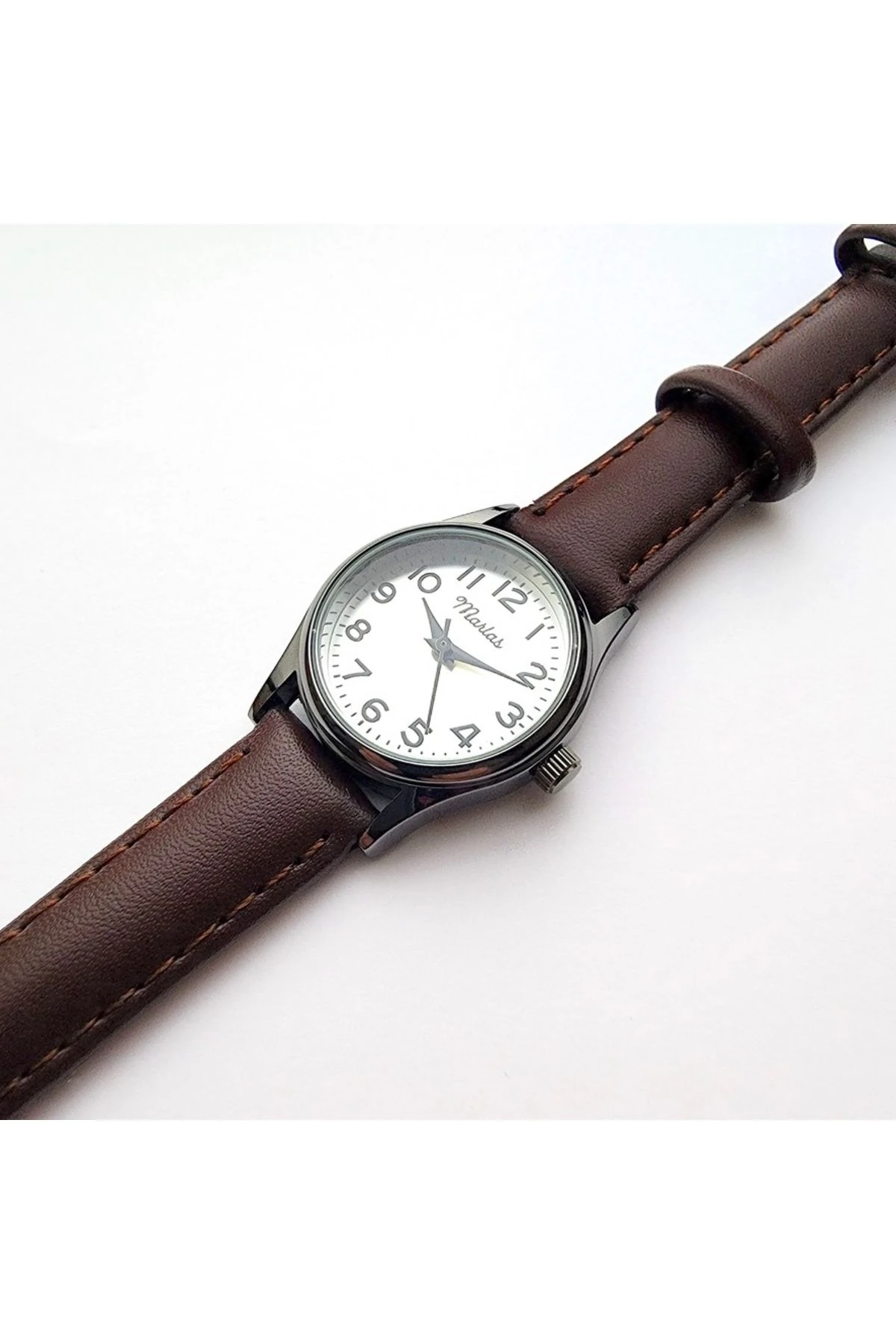 Koyu Kahve Kayışlı, Siyah Kasa, Rakamlı, Vintage, Retro Kadın Kol Saati