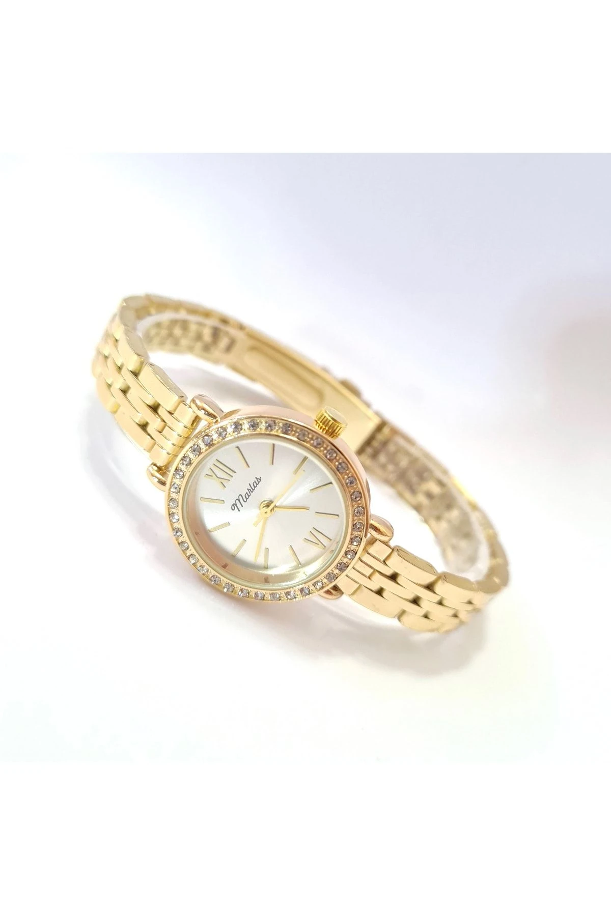 Minimal, Yuvarlak Taşlı, Beyaz Kadranlı, Çelik Kordonlu Kadın Kol Saati