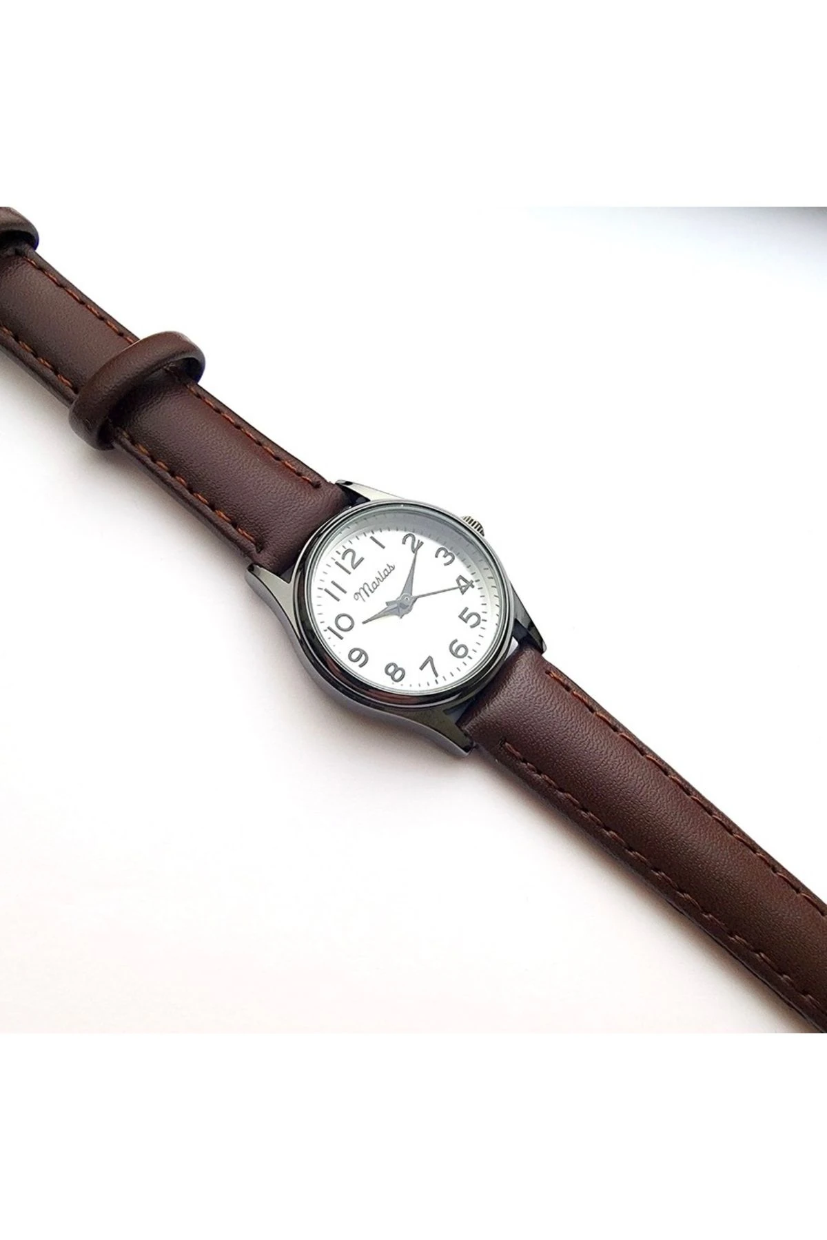 Koyu Kahve Kayışlı, Siyah Kasa, Rakamlı, Vintage, Retro Kadın Kol Saati
