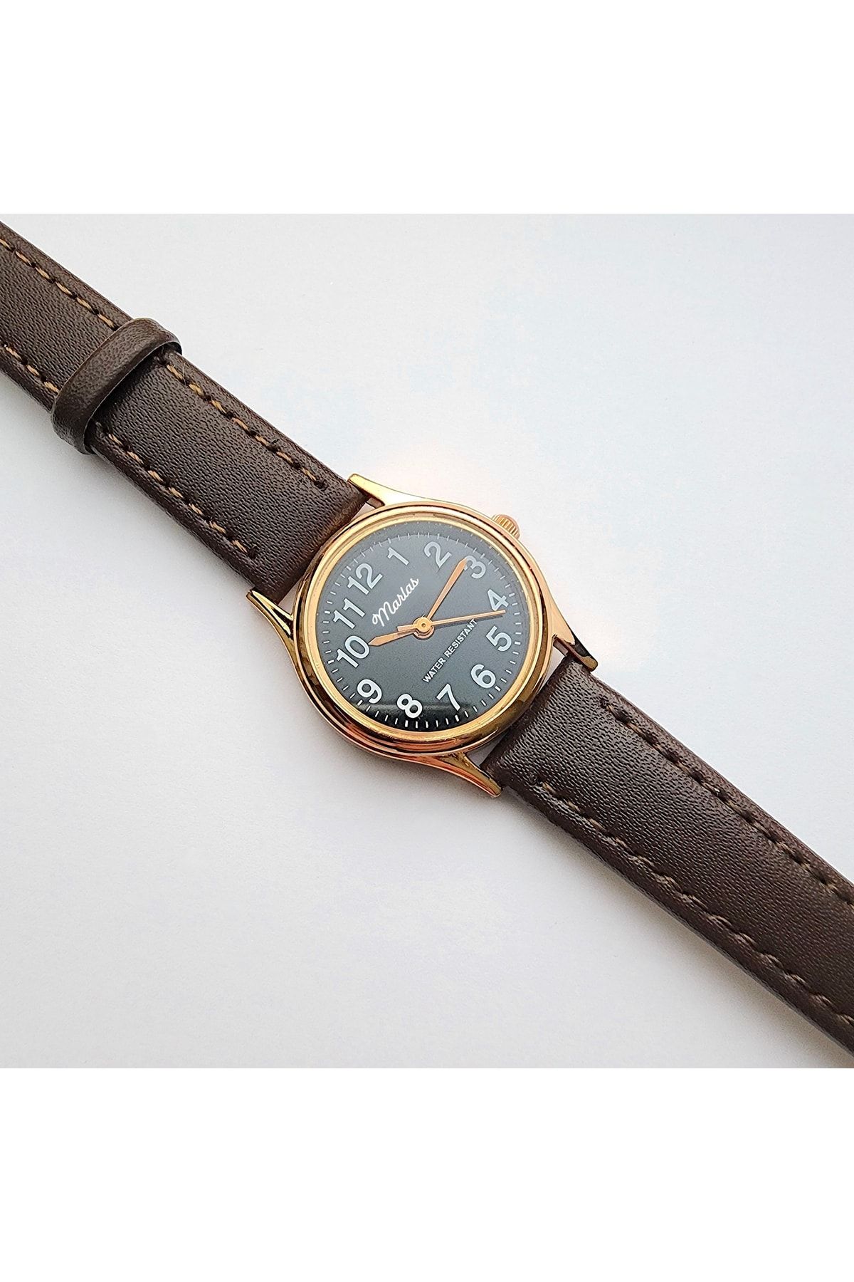 Retro Kayışlı Kadın Kol Saati, Vintage Tasarım, Klasik Tasarım, Rose Gold, Koyu Kahve Kordon