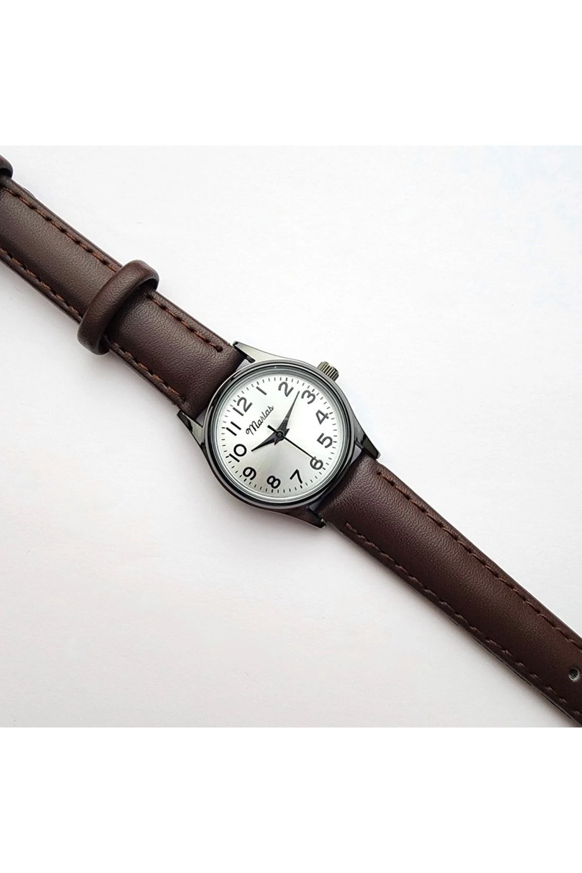 Koyu Kahve Kayışlı, Siyah Kasa, Rakamlı, Vintage, Retro Kadın Kol Saati