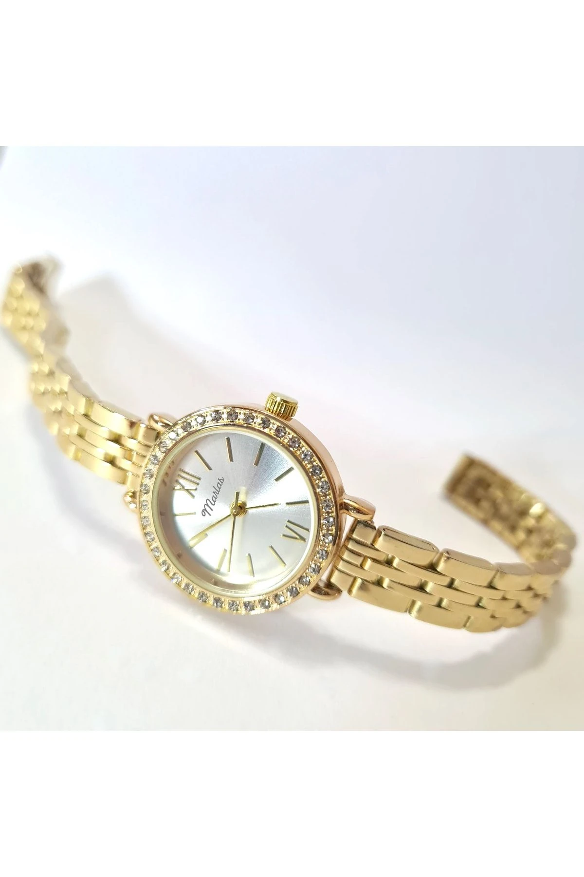 Minimal, Yuvarlak Taşlı, Beyaz Kadranlı, Çelik Kordonlu Kadın Kol Saati