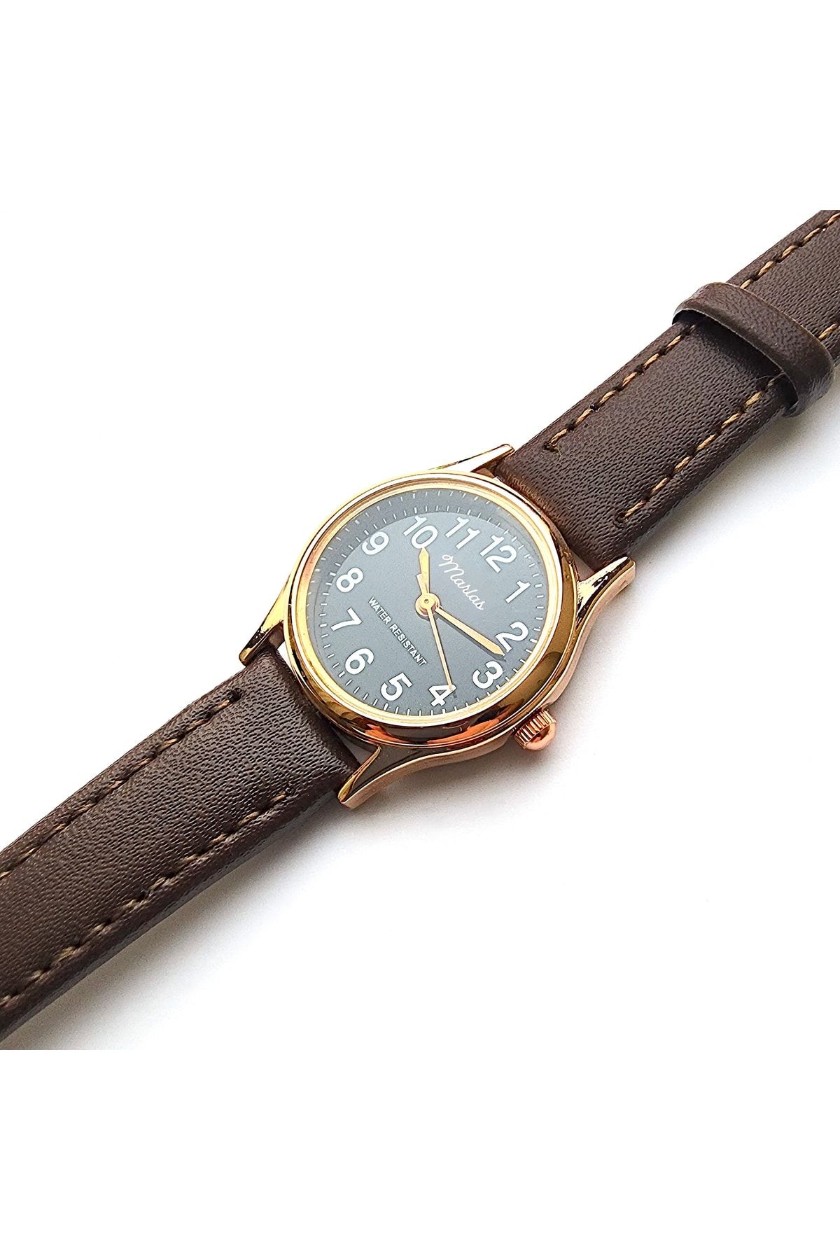 Retro Kayışlı Kadın Kol Saati, Vintage Tasarım, Klasik Tasarım, Rose Gold, Koyu Kahve Kordon