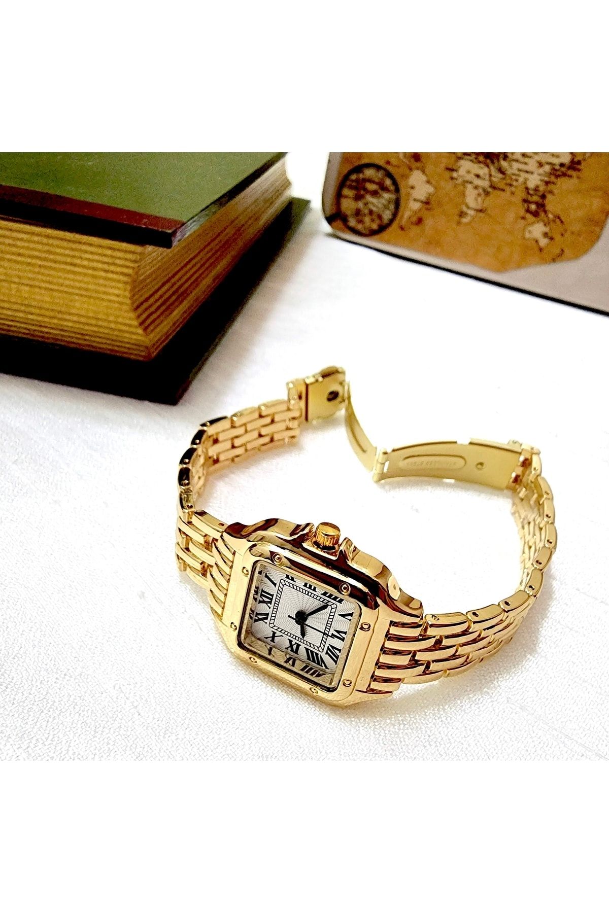 , Altın Rengi, Roma Rakamlı, Modern Tasarım, Retro Tasarım, Hediyelik, Kadın Kol Saati