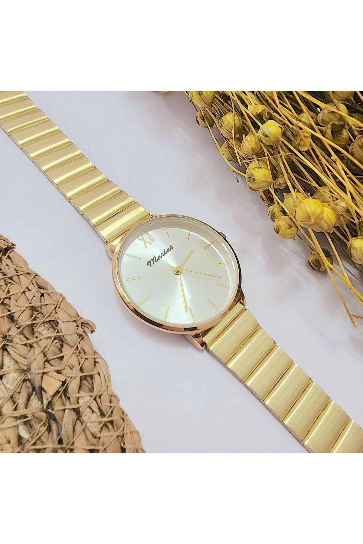 , Altın Rengi Çizgili, Modern Tasarım, Retro Tasarım, Hediyelik, Kadın Kol Saati