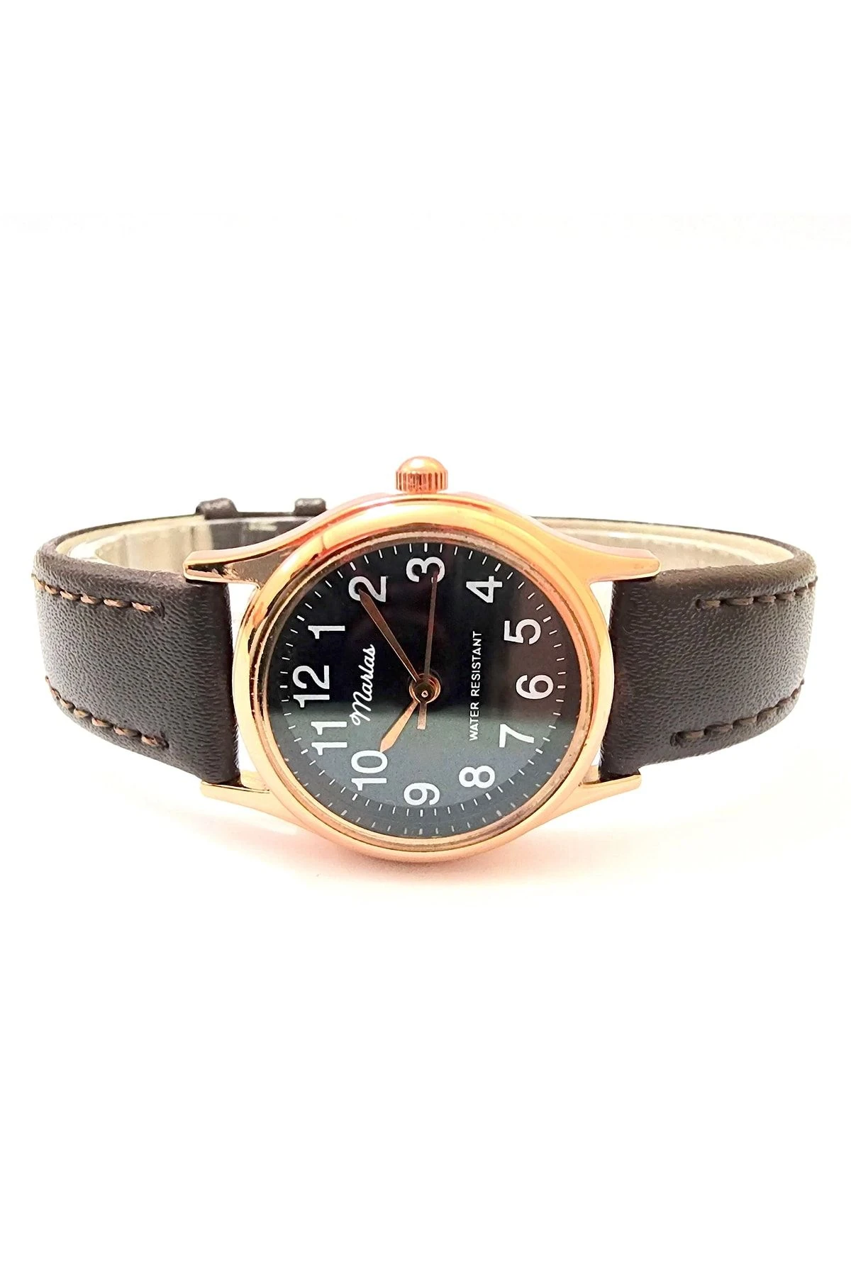 Retro Kayışlı Kadın Kol Saati, Vintage Tasarım, Klasik Tasarım, Rose Gold, Koyu Kahve Kordon