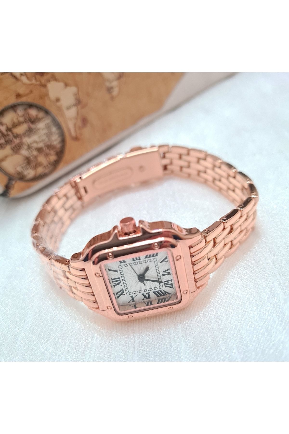 , Rose Gold Rengi, Roma Rakamlı, Modern Tasarım, Retro Tasarım, Hediyelik, Kadın Kol Saati