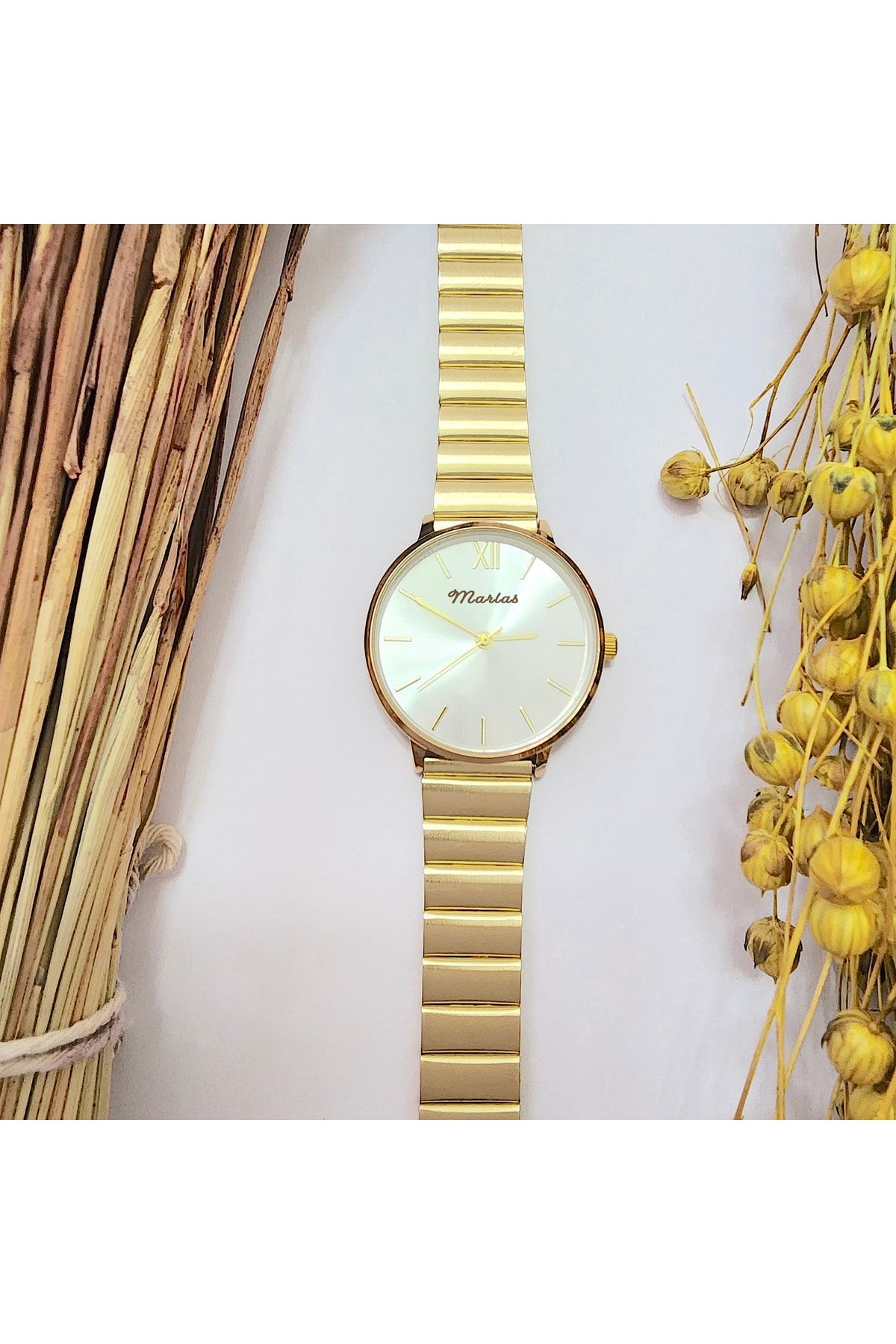 , Altın Rengi Çizgili, Modern Tasarım, Retro Tasarım, Hediyelik, Kadın Kol Saati