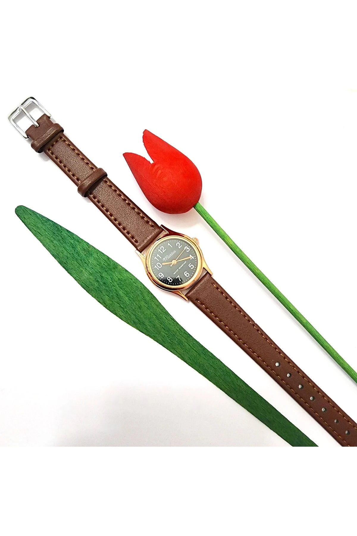 Retro Kadın Deri Kol Saati, Minimal Tasarım, Rose Gold Renk, Vintage Tasarım, Kahverengi