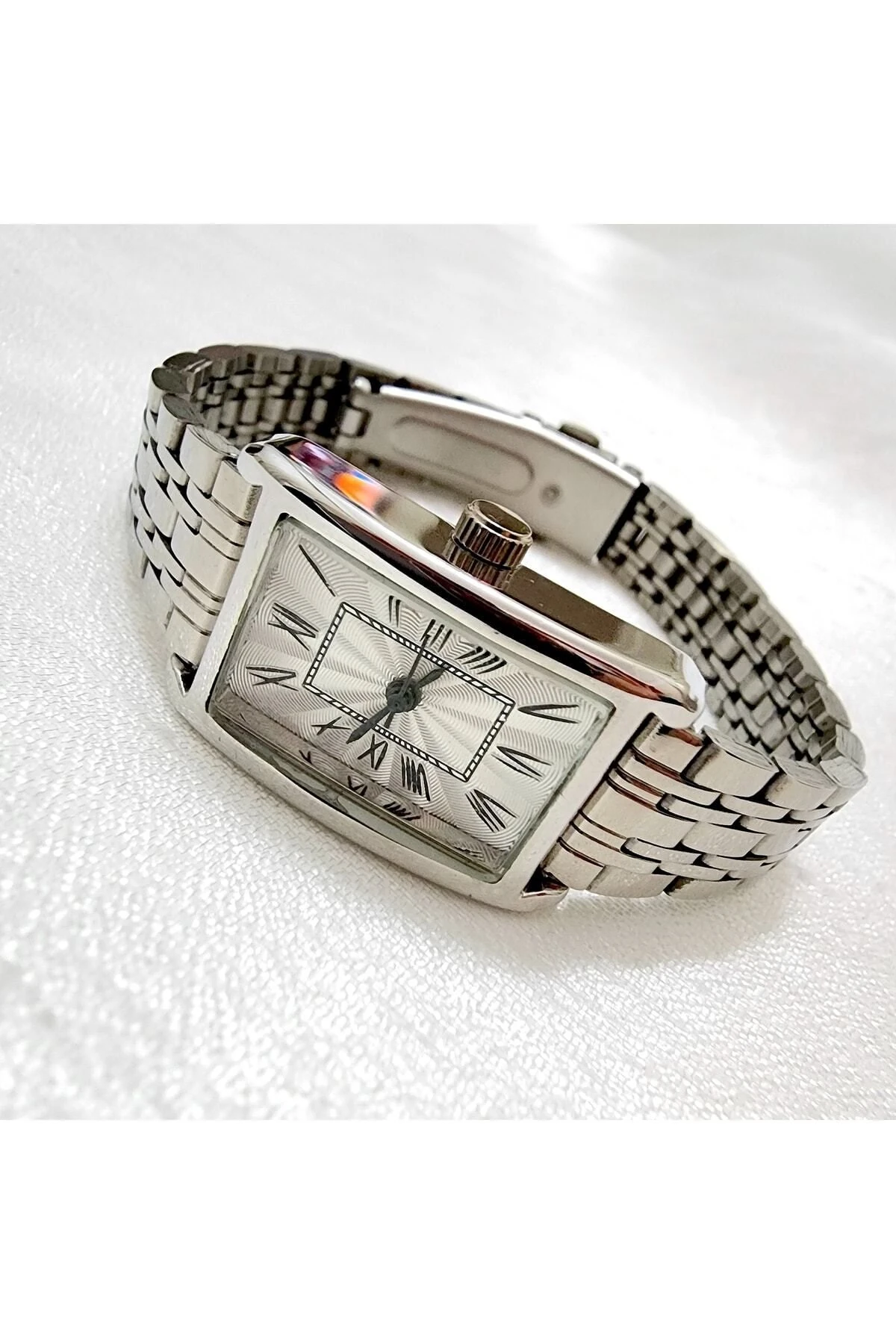 , Gümüş Rengi, Roma Rakamlı, Modern Tasarım,retro Tasarım,hediyelik, Köşeli Kadın Kol Saati