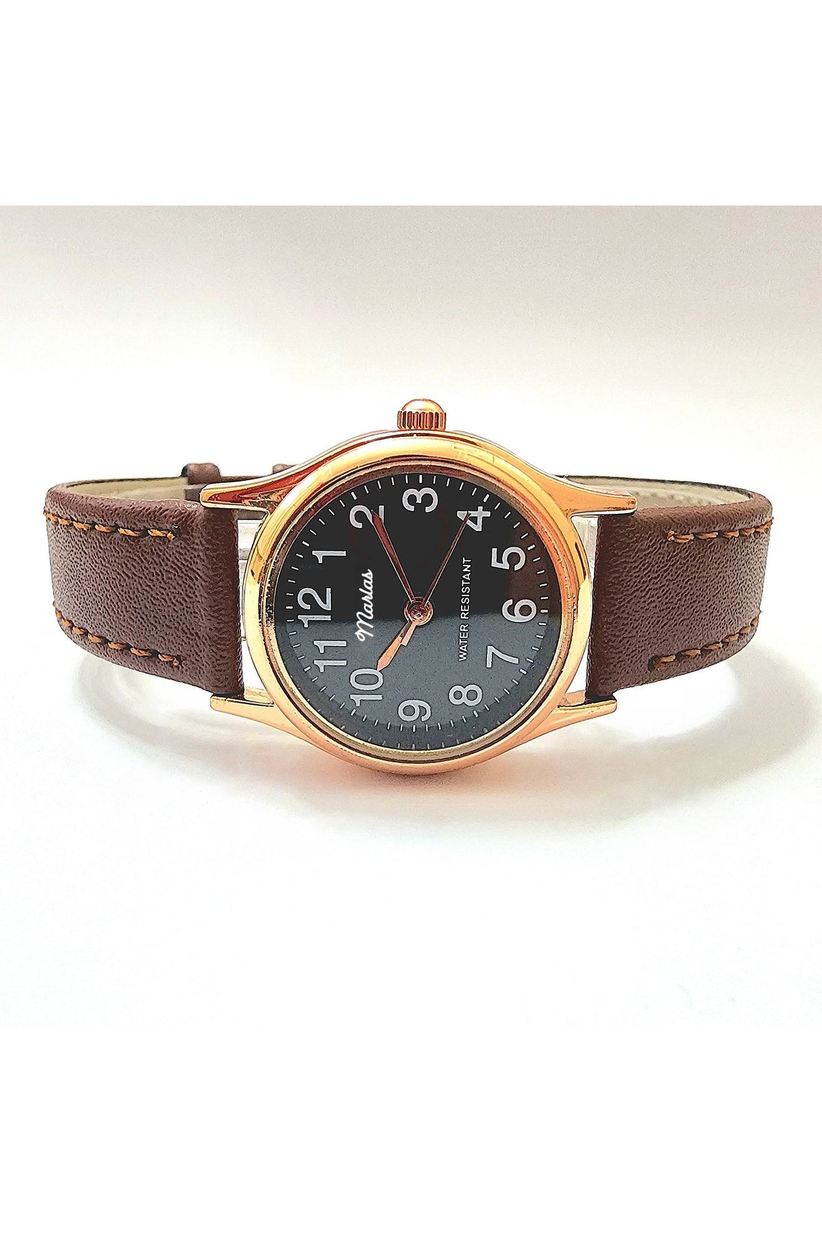 Retro Kadın Deri Kol Saati, Minimal Tasarım, Rose Gold Renk, Vintage Tasarım, Kahverengi