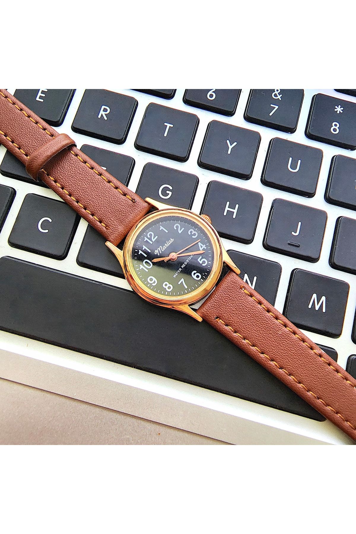 Retro Kadın Deri Kol Saati, Minimal Tasarım, Rose Gold Renk, Vintage Tasarım, Kahverengi