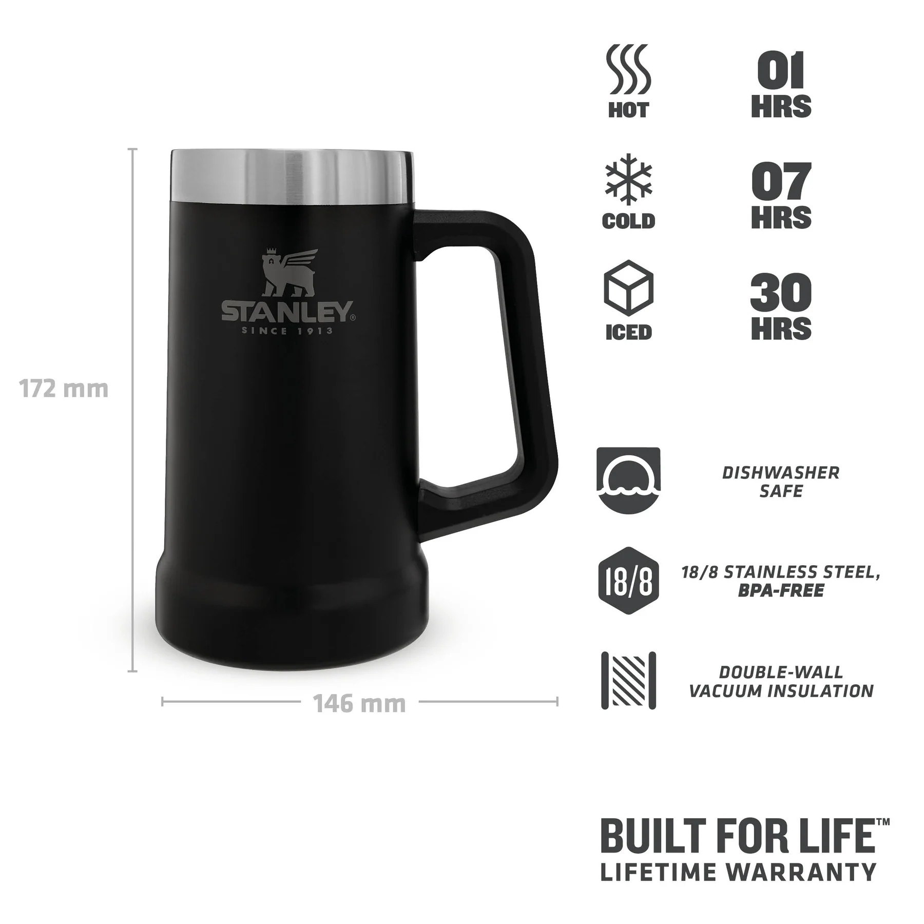 Stanley Adventure Big Grip Beer Stein  0.70L / Siyah