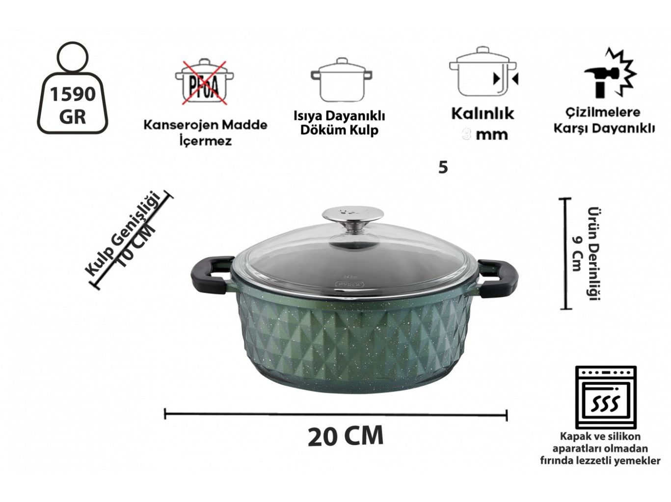 CARABELLA DÖKÜM GRANİT EMERALD 7 PARÇA TENCERE TAKIMI