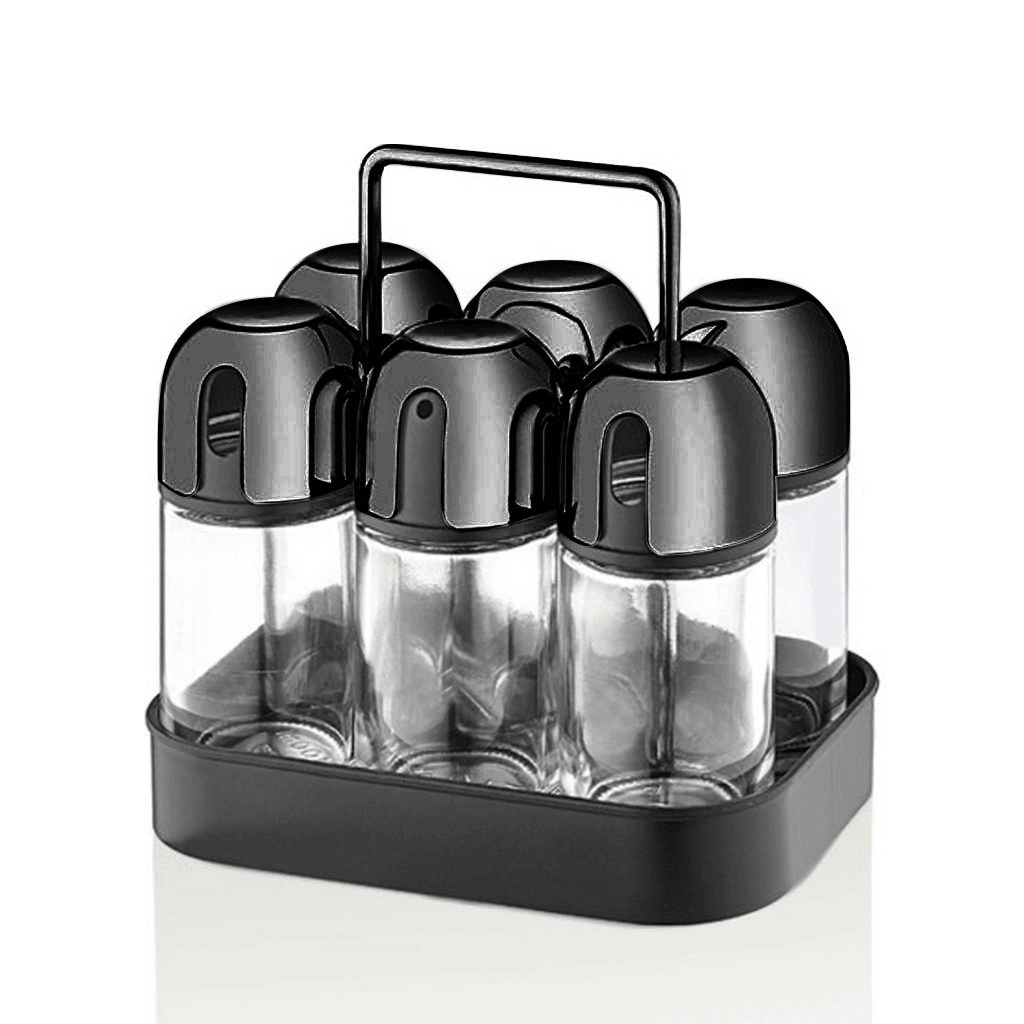 VIEN BLACK 6PCS SPICE JAR SET/W STAND