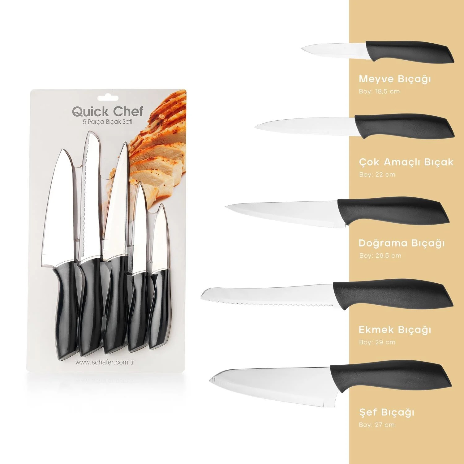 Schafer Quick Chef Bıçak Seti 5 Parça-Siyah