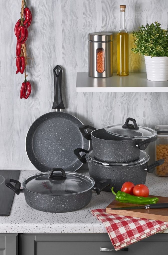 COOK&JOY GRANİT GREY 7 PRÇ. GRANİT TENCERE SETİ