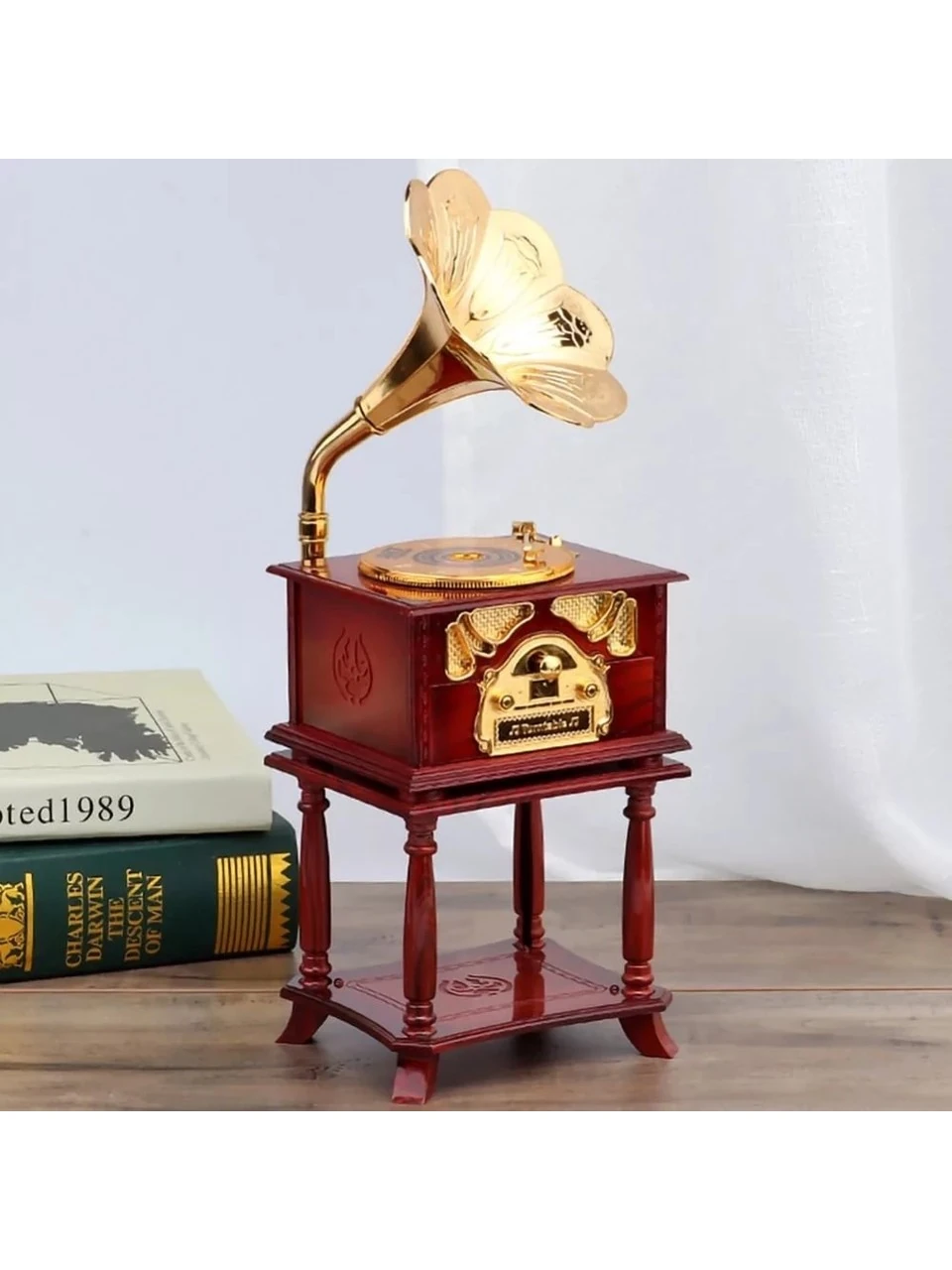 Nostaljik Sehpalı Ahşap Görünümlü Gramafon Müzik Kutusu