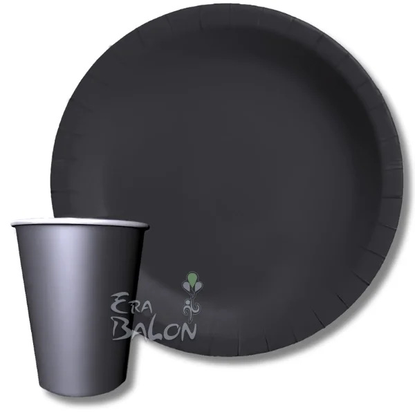 Tabak-Bardak Düz Renk Siyah 8'li