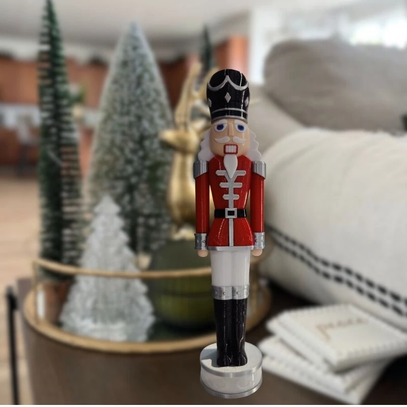 Kurşun Asker Fındıkkıran 38 cm Yılbaşı Süsü Kırmızı Gümüş